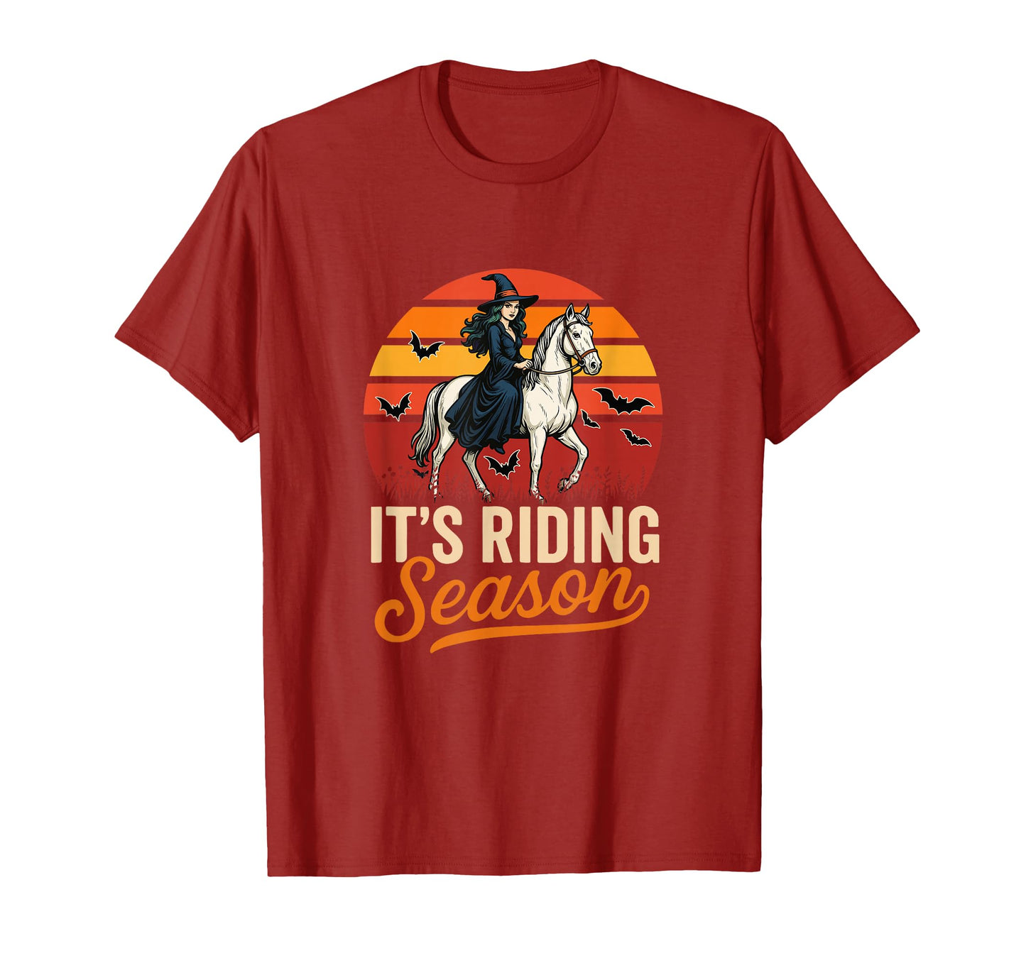 Vintage It's Riding Funny Season Halloween Witch On Horse T-Shirt