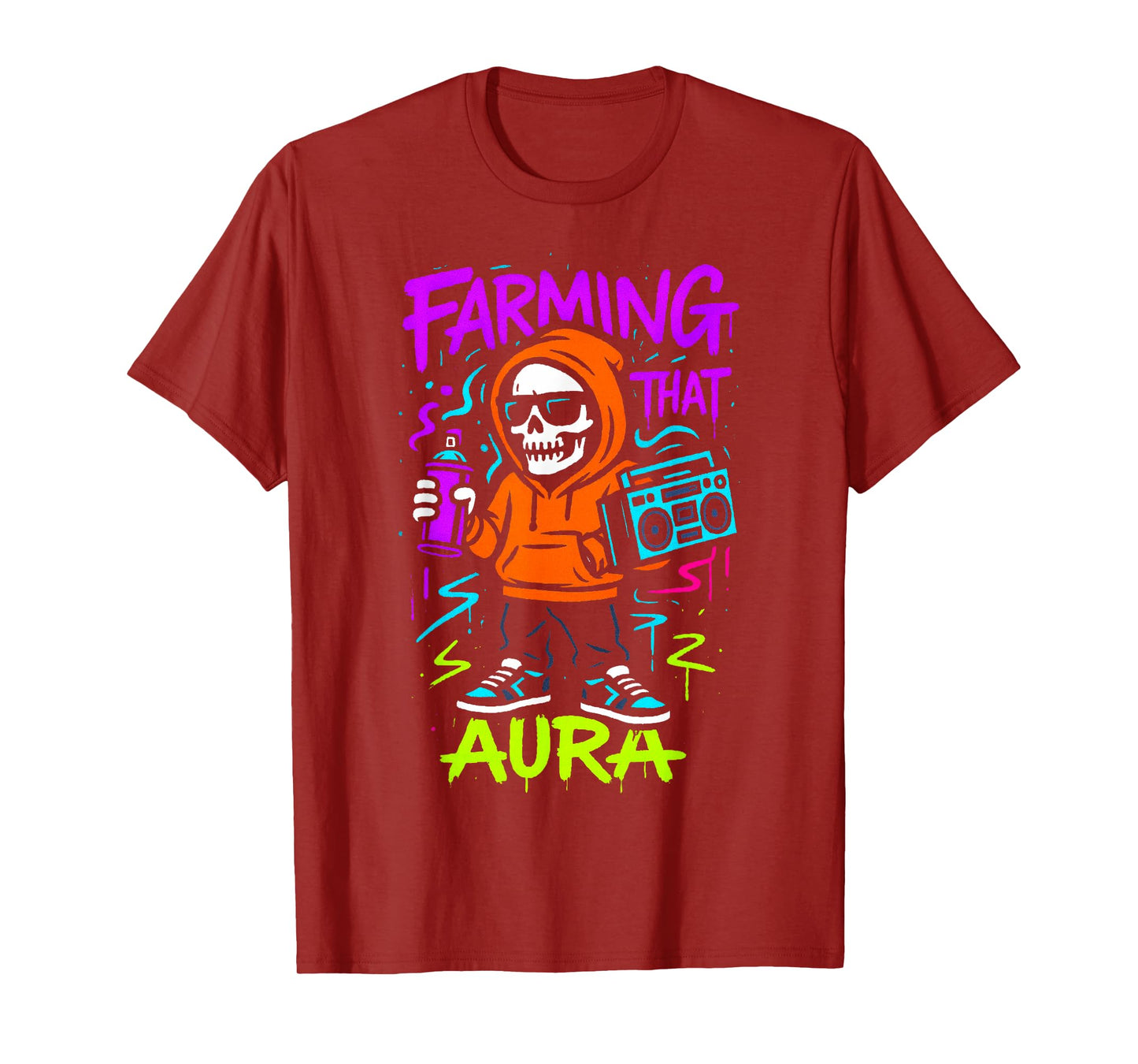 Farming That Aura Halloween Skeleton Teen Kid Rizz Vibes T-Shirt