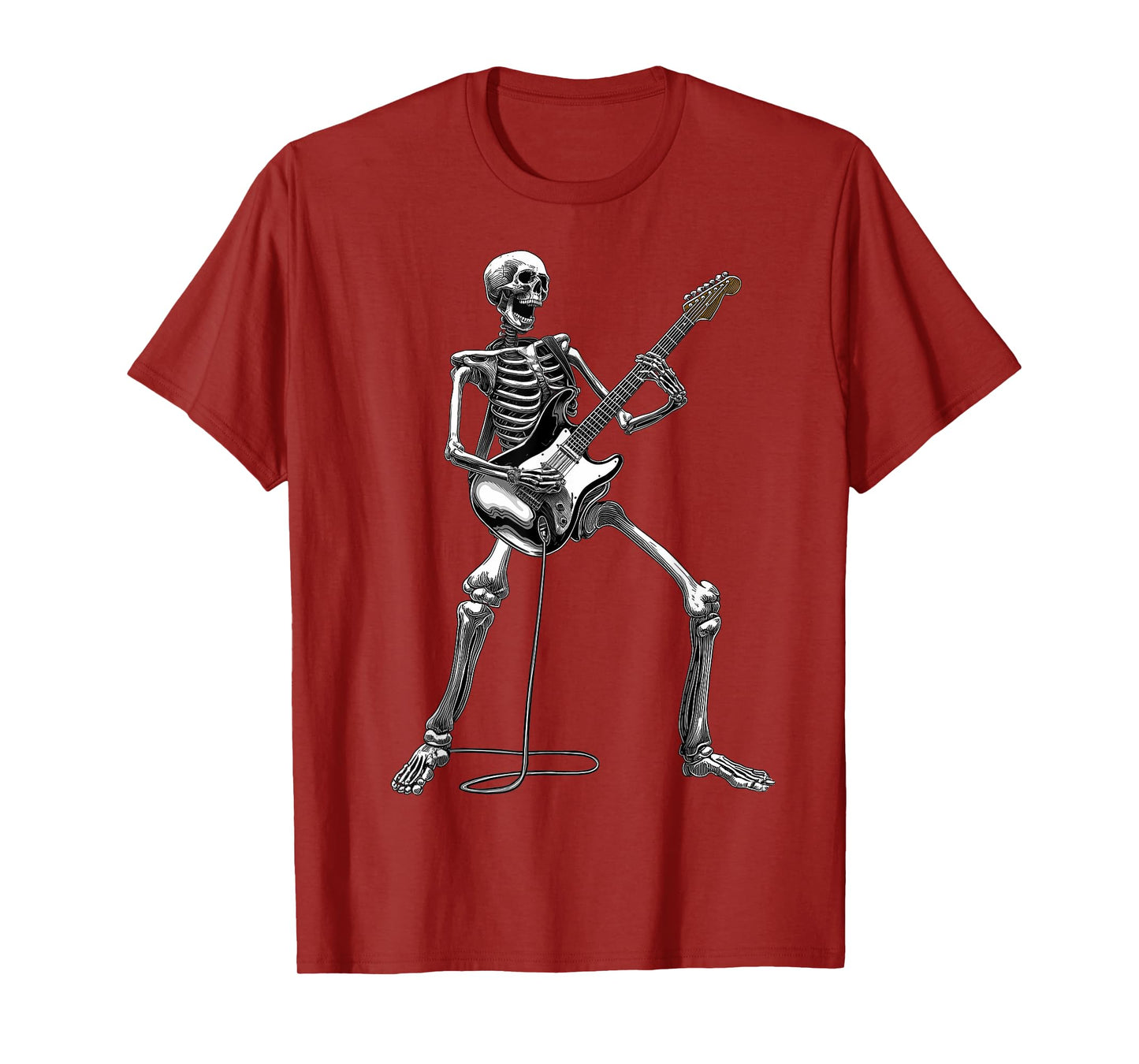 Skeleton Playing Guitar Spooky Halloween Rock and Roll Music T-Shirt