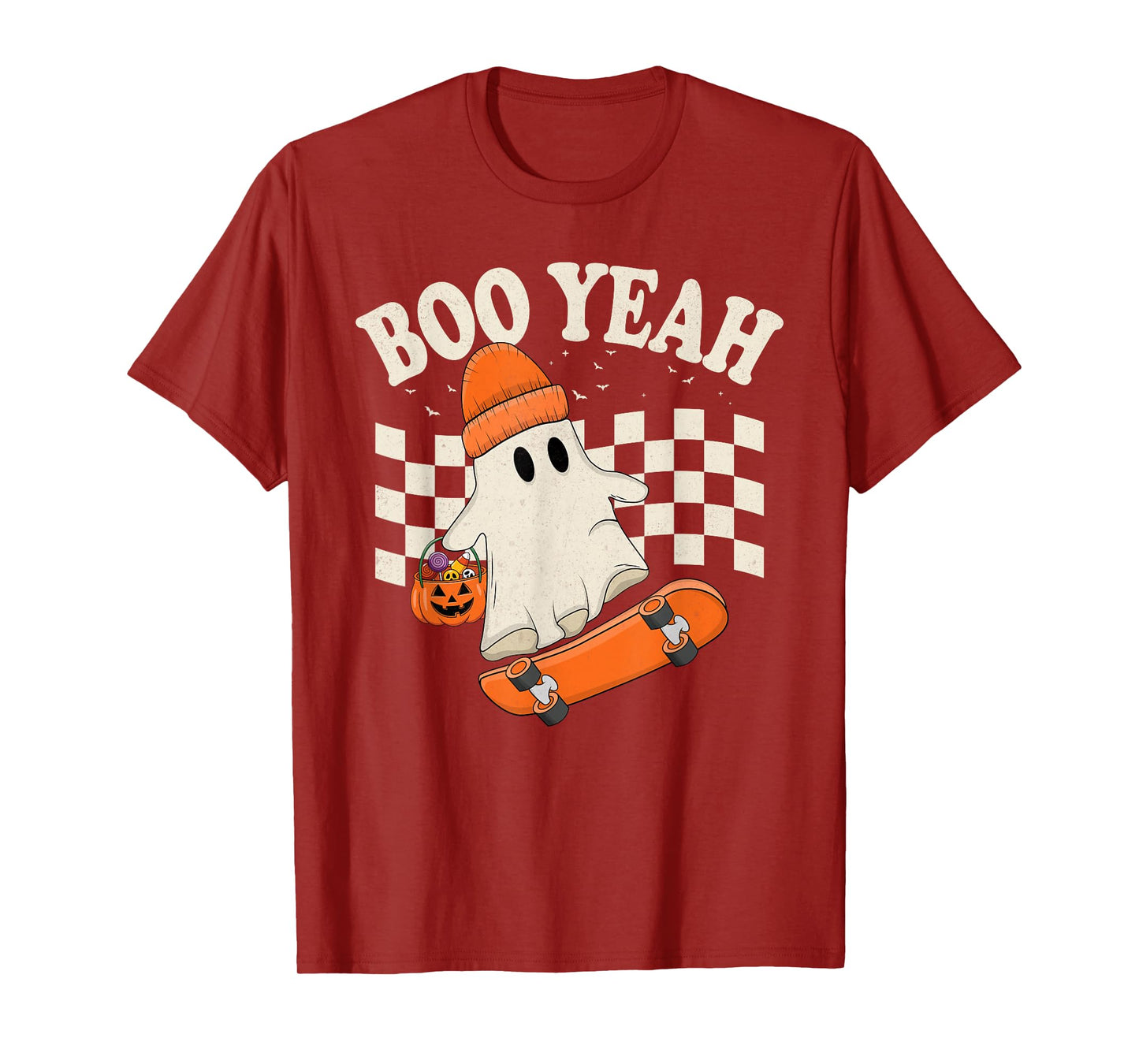 Boo Yeah Ghost Skateboarding Funny Halloween Ghost T-Shirt