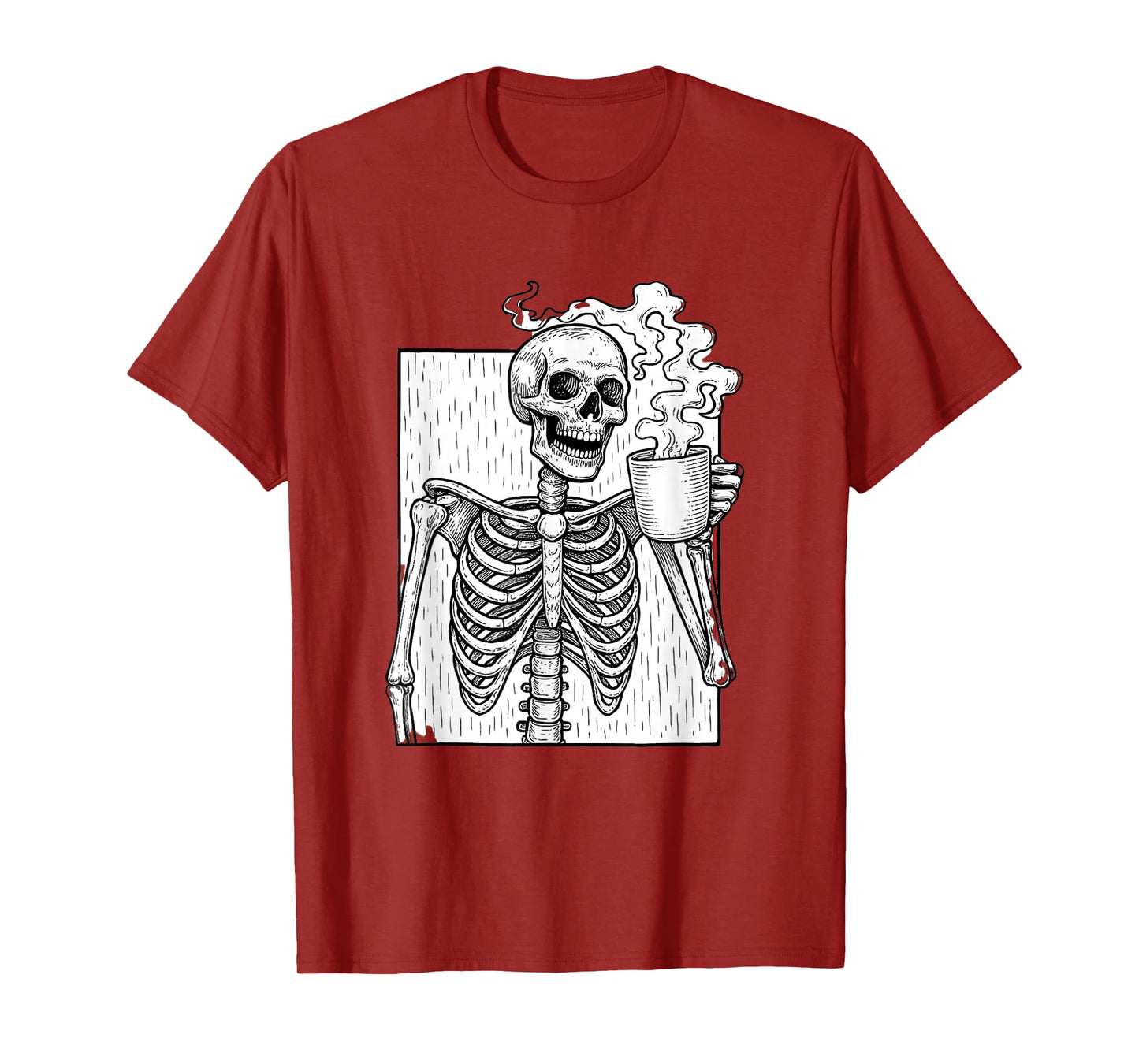 Coffee Drinking Skeleton Skull Halloween T-Shirt