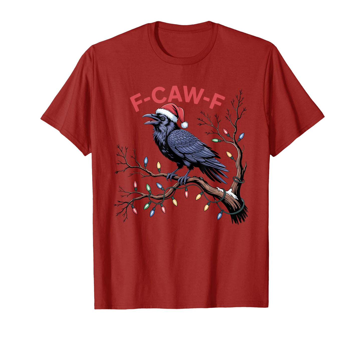 Crow F-CAW-F Black Bird Gothic Christmas Lights Santa Hat T-Shirt