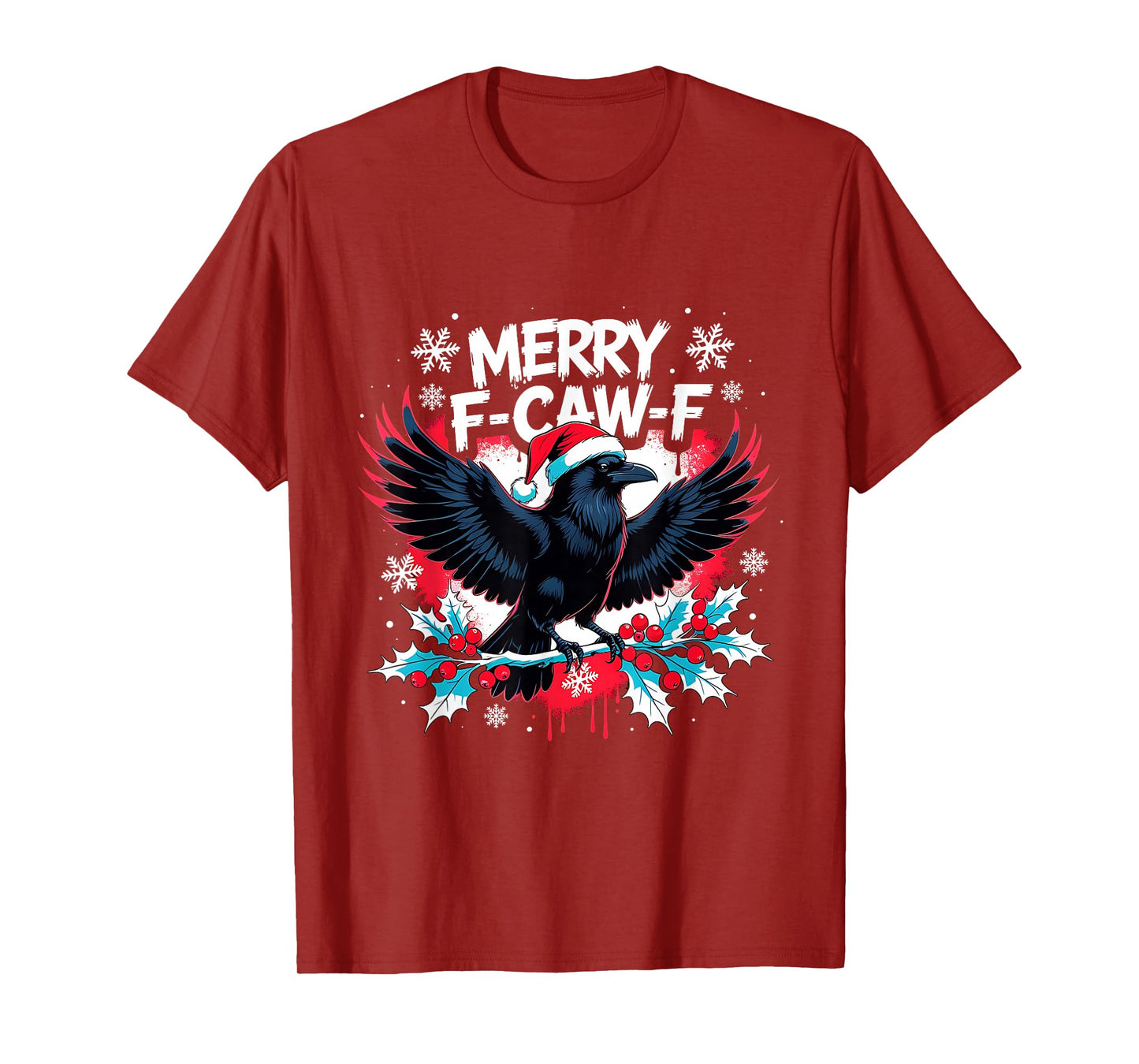 Merry F-Caw-F Raven Funny Christmas Holiday Cool Meme T-Shirt