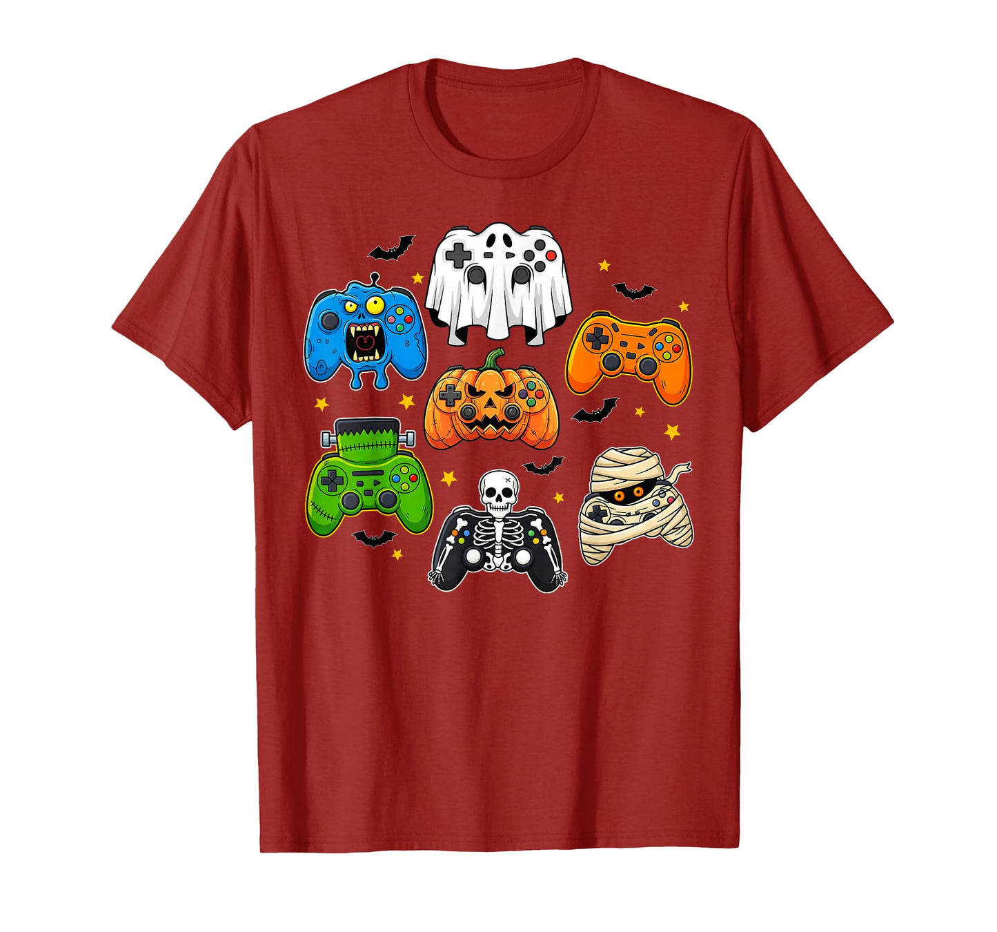 Halloween Skeleton Scary Gaming Controllers Boys Kids Retro T-Shirt
