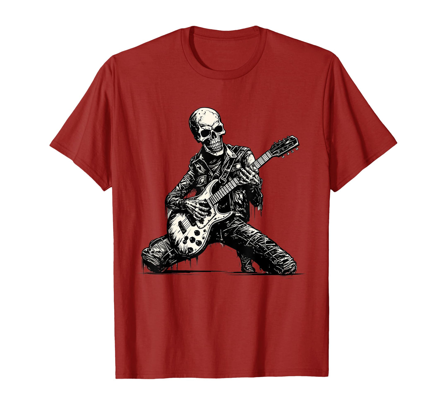 Halloween Skeleton Playing Guitar Rock and Roll Funny Skull T-Shirt