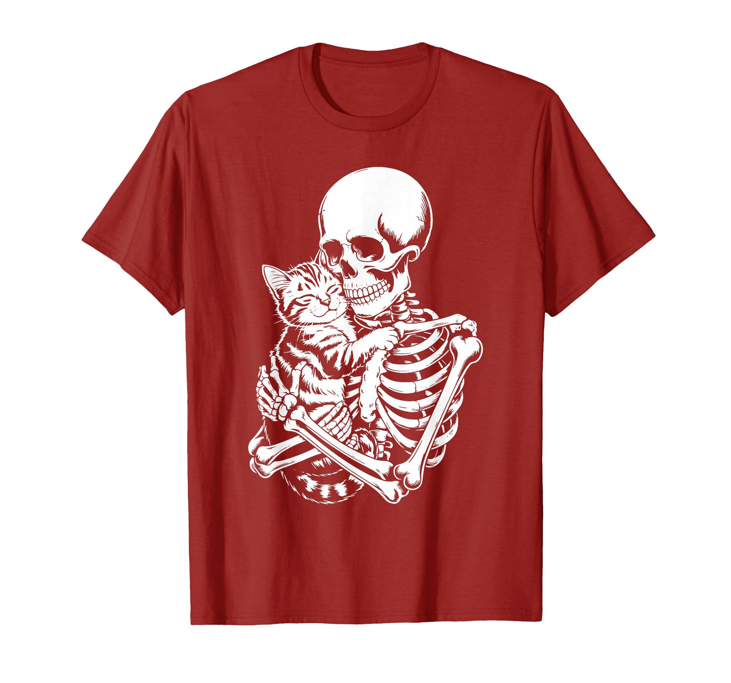 Skeleton Hugging Cat Halloween Cats Lovers Men Women Mom Dad T-Shirt