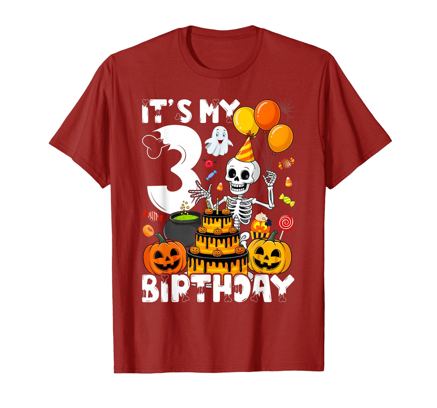 Kids Boo It's My 3rd Birthday Halloween Skeleton 3 Years Old T-Shirt