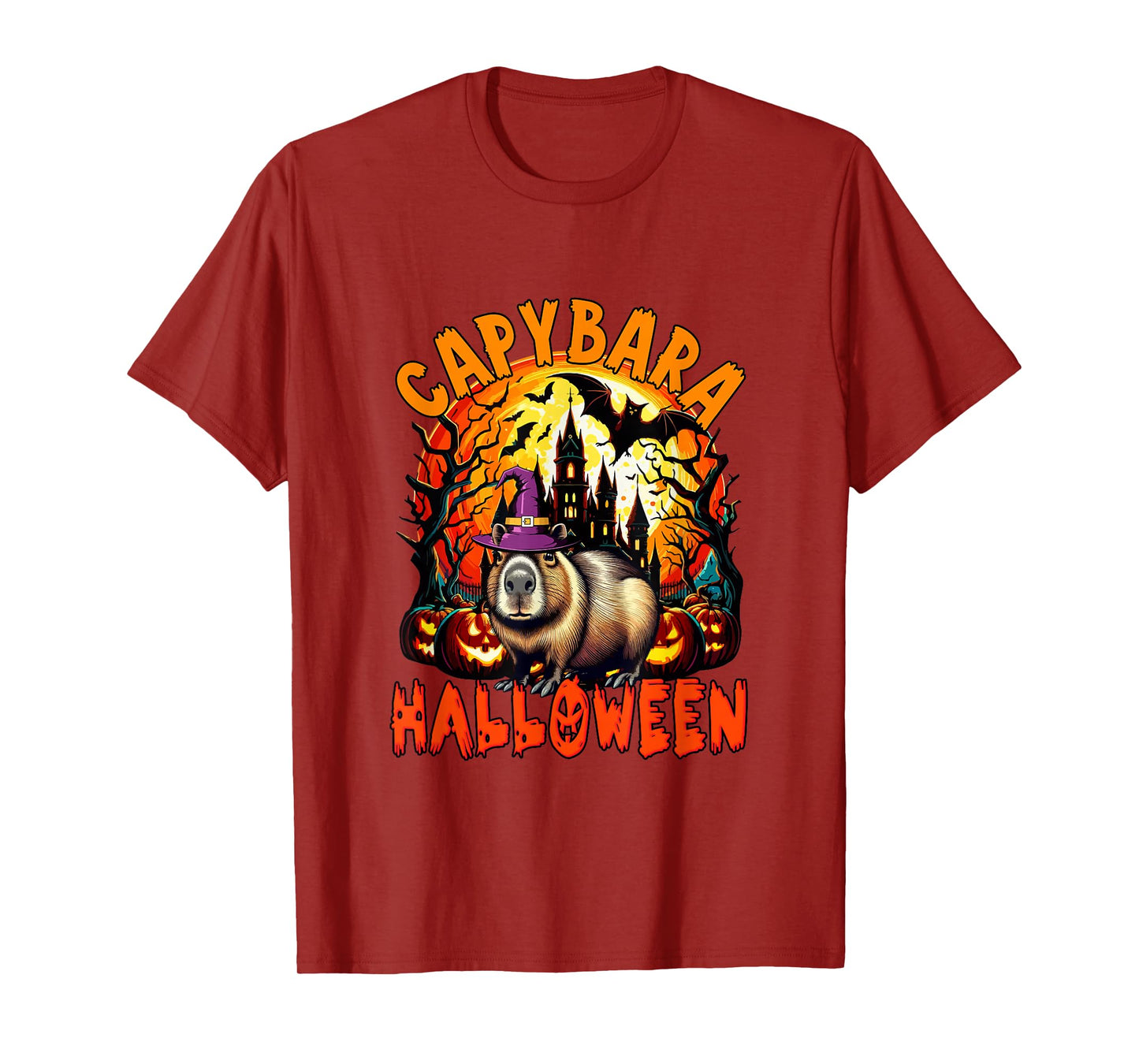 Capybara Halloween Cosplay Witch Horror Carved Pumpkins T-Shirt