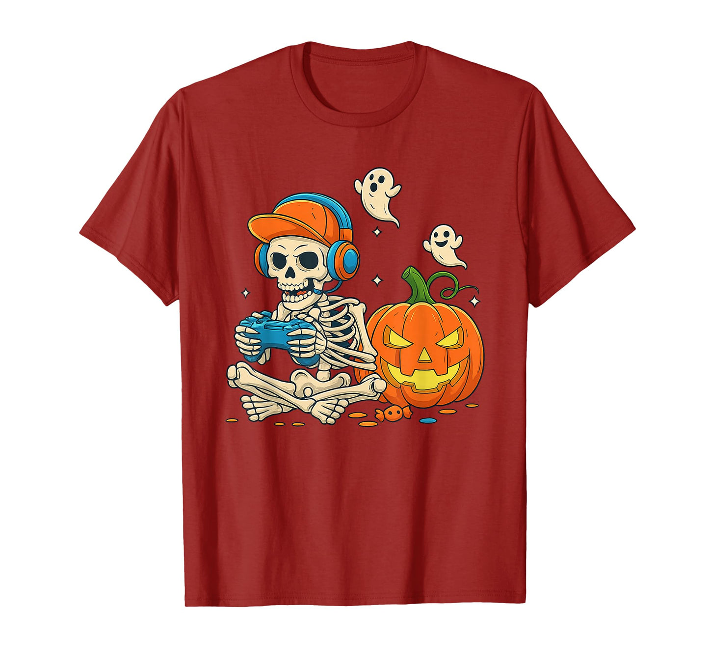 Skeleton Gamer Headphone Funny Halloween Gaming Boys Kids T-Shirt