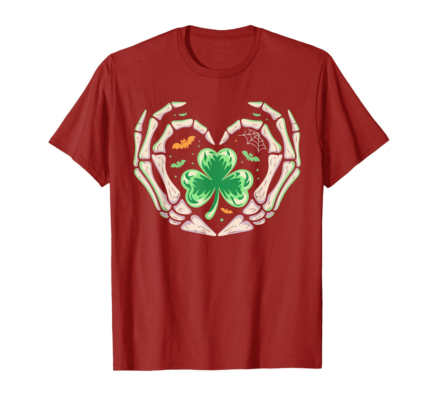Halloween Shamrock Clover Skeleton Hands Lucky Scary Men Boy T-Shirt