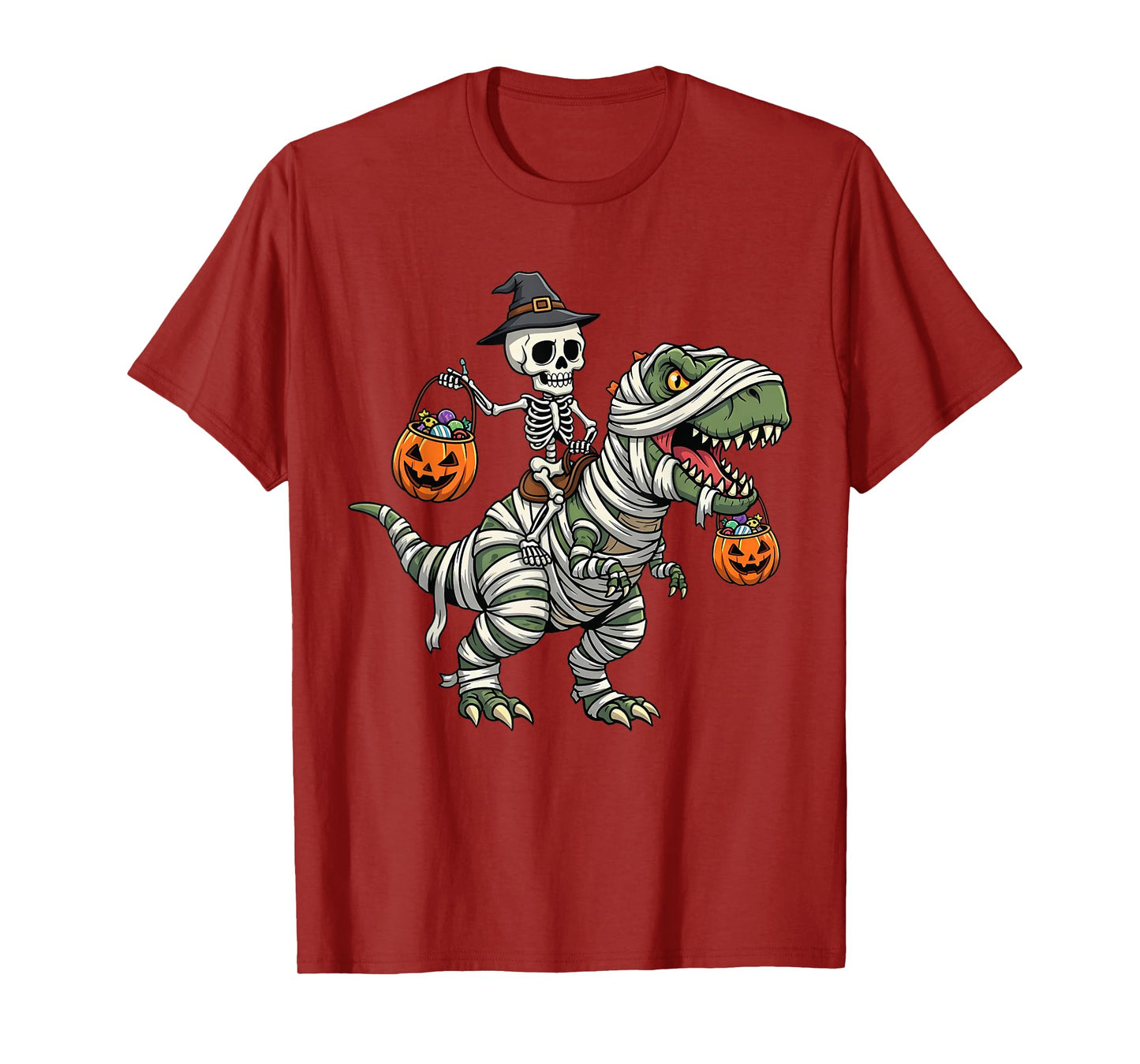 Mummy Skeleton Riding Dinosaur T Rex Kids Boys Men Halloween T-Shirt