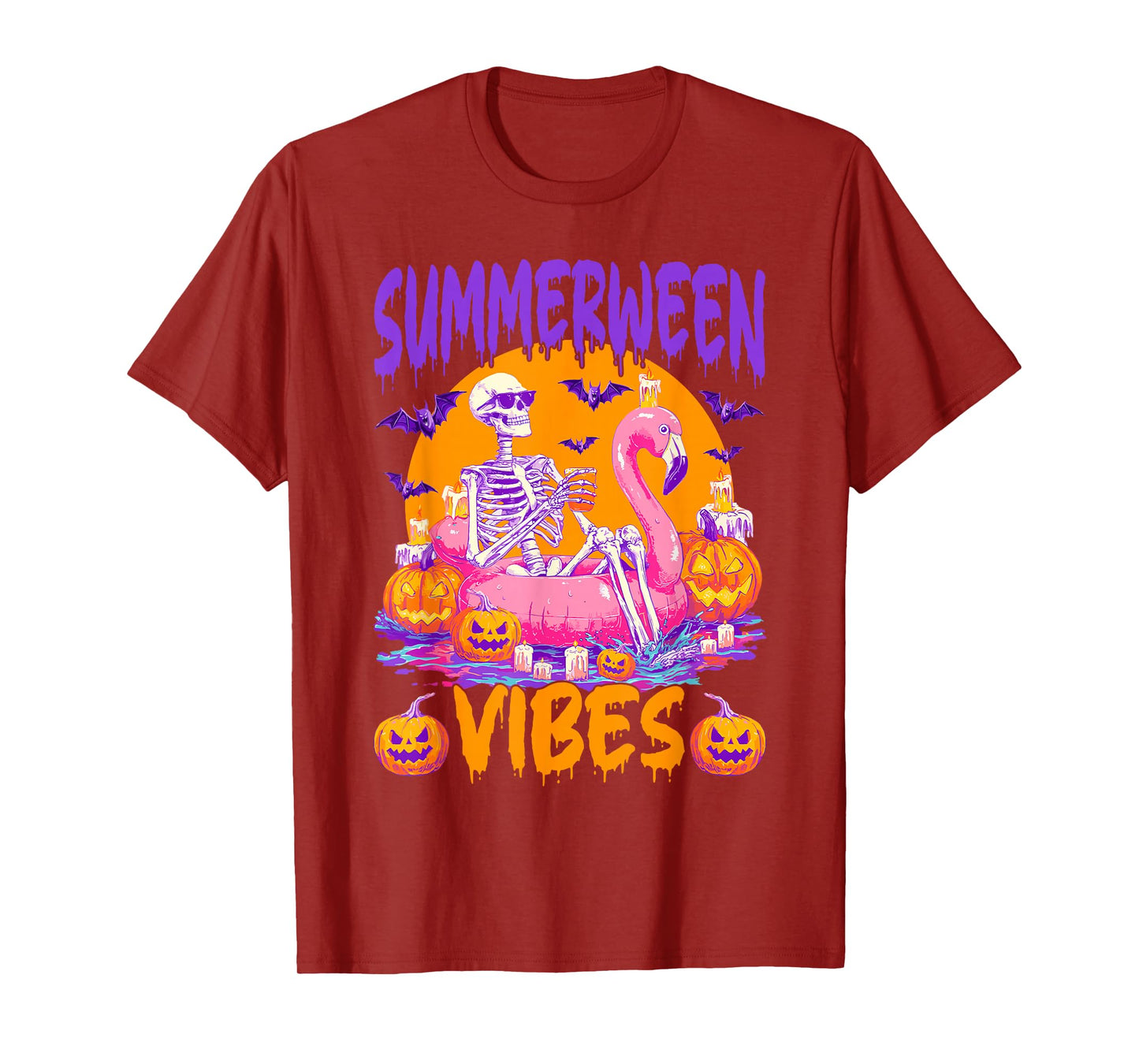 Summerween Vibes Skeleton On Float Halloween Summer Vacation T-Shirt