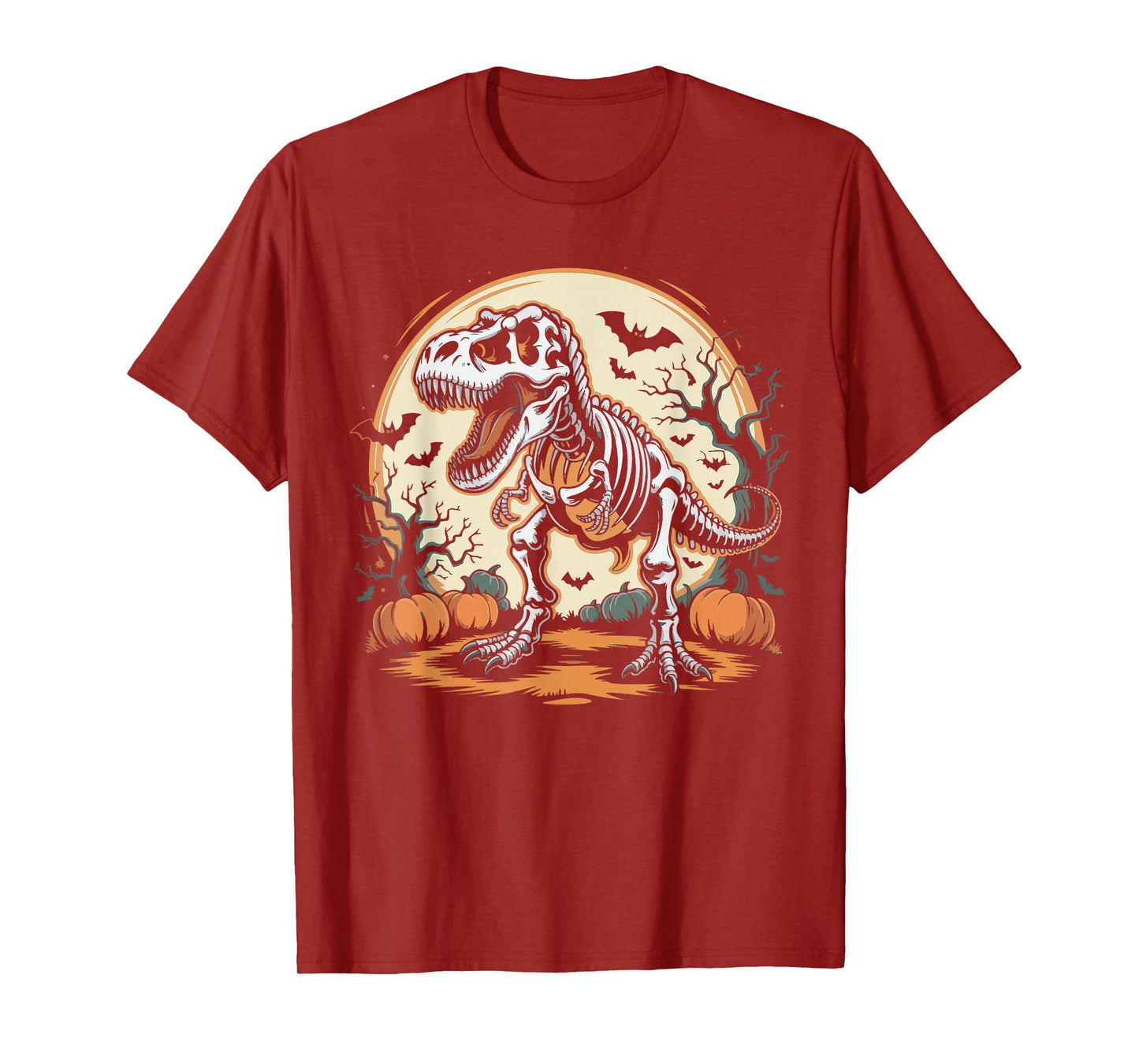 Scary Dinosaur Skeleton Pumpkin T Rex Bones Halloween Night T-Shirt