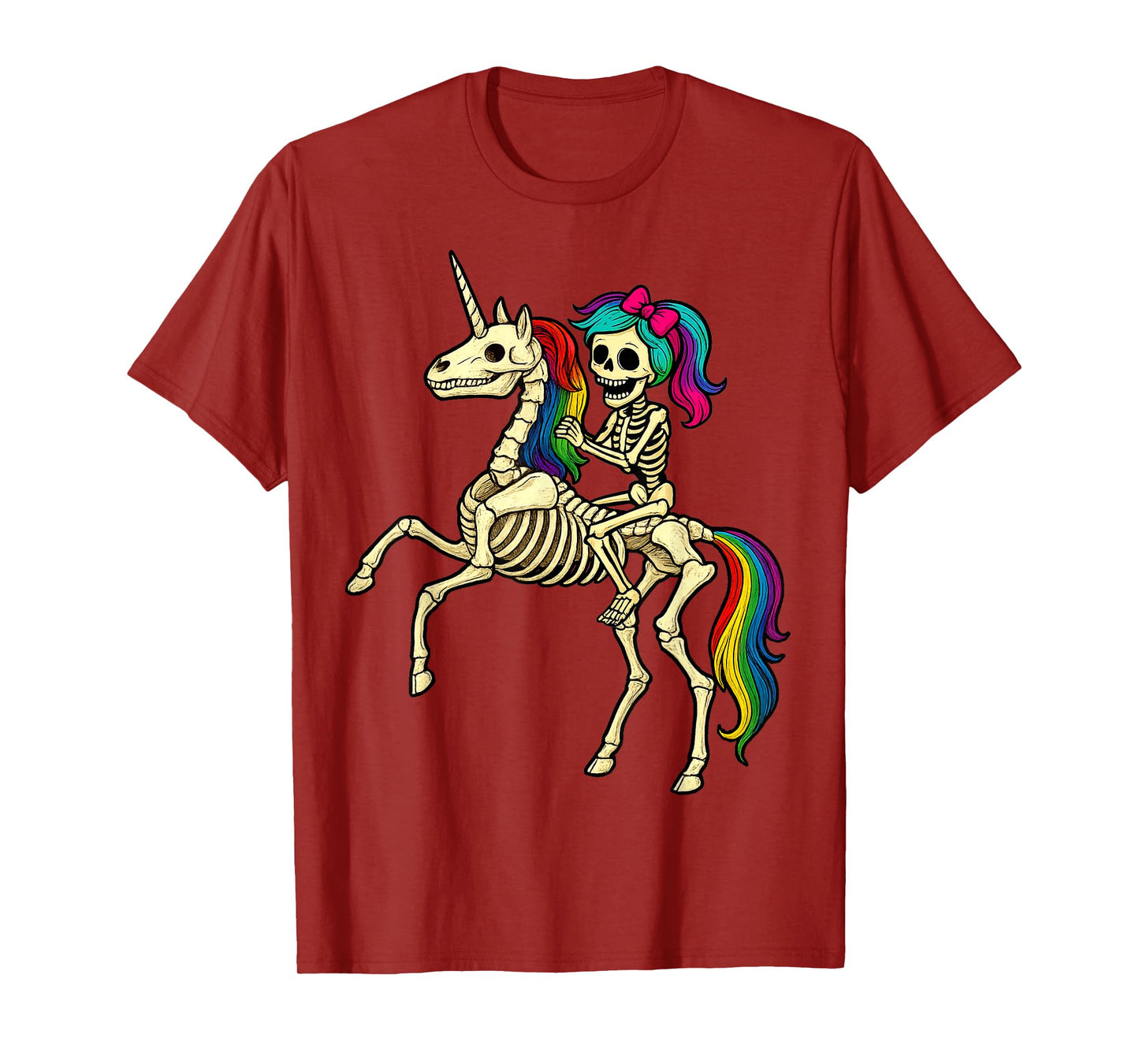 Girl Skeleton Riding Bucking Unicorn Skeleton Halloween T-Shirt