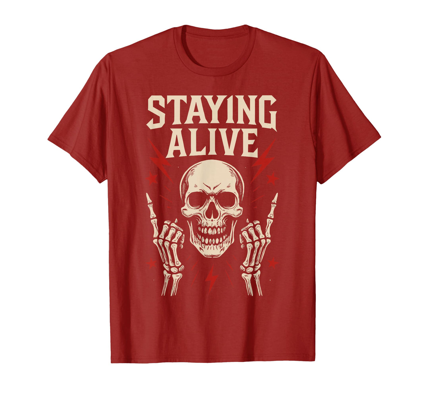 Staying Alive Skeleton Skull Rock Halloween T-Shirt