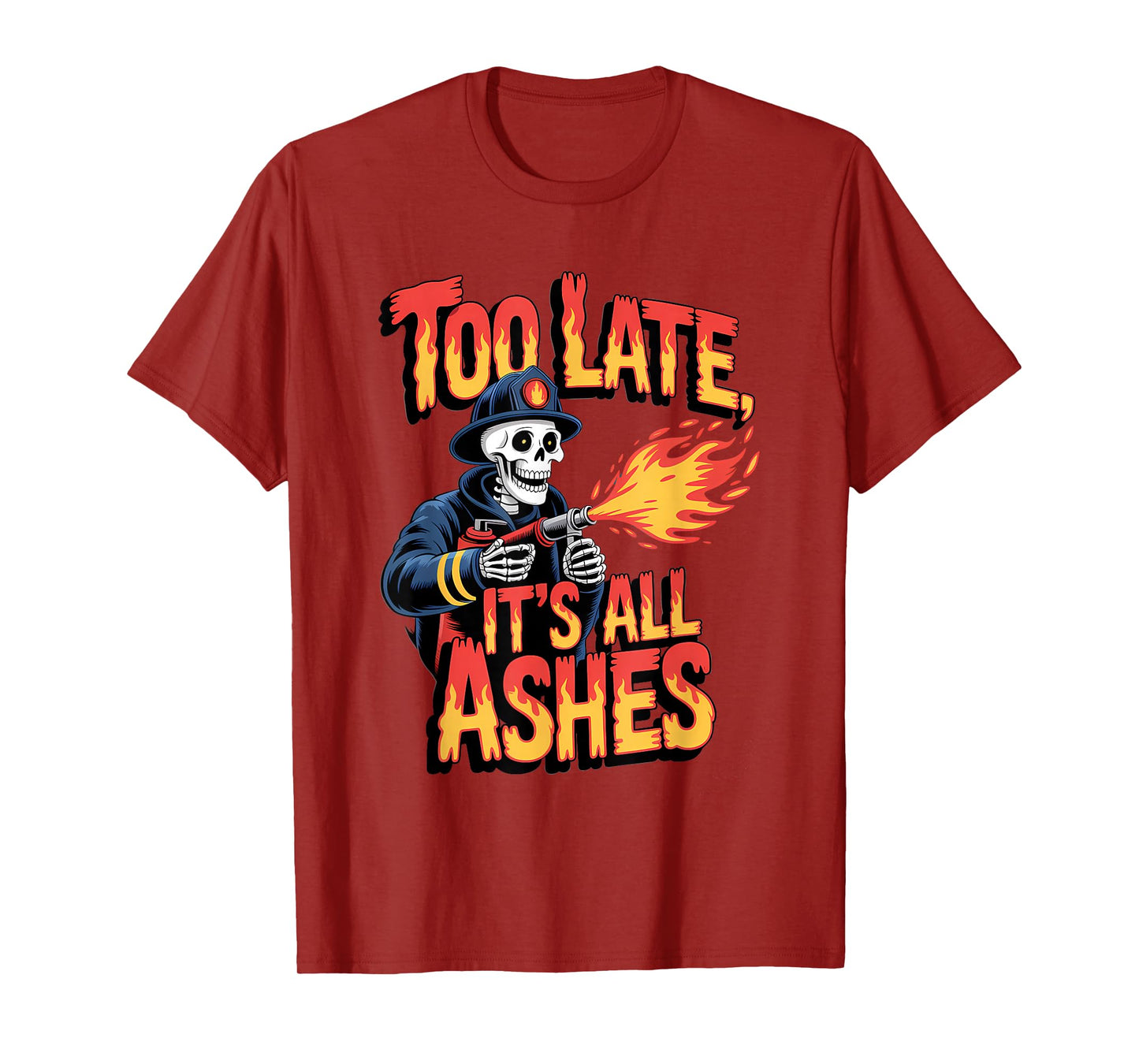 Skeleton Firefighter Halloween Funny Spooky Firema T-Shirt