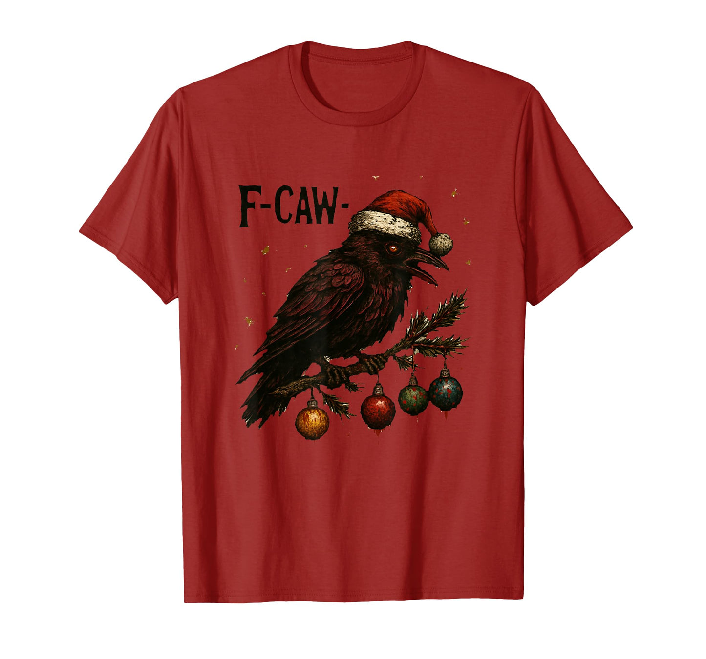 Black Crow F-Caw-F Funny Retro Christmas Lights Santa hat T-Shirt