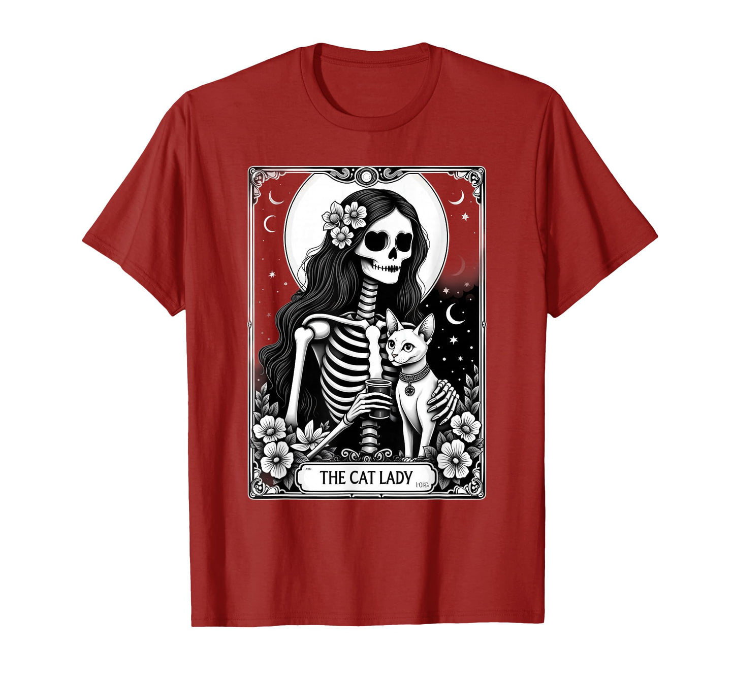 Gothic Tarot Card Cat Lady Skeleton Coffee T-Shirt