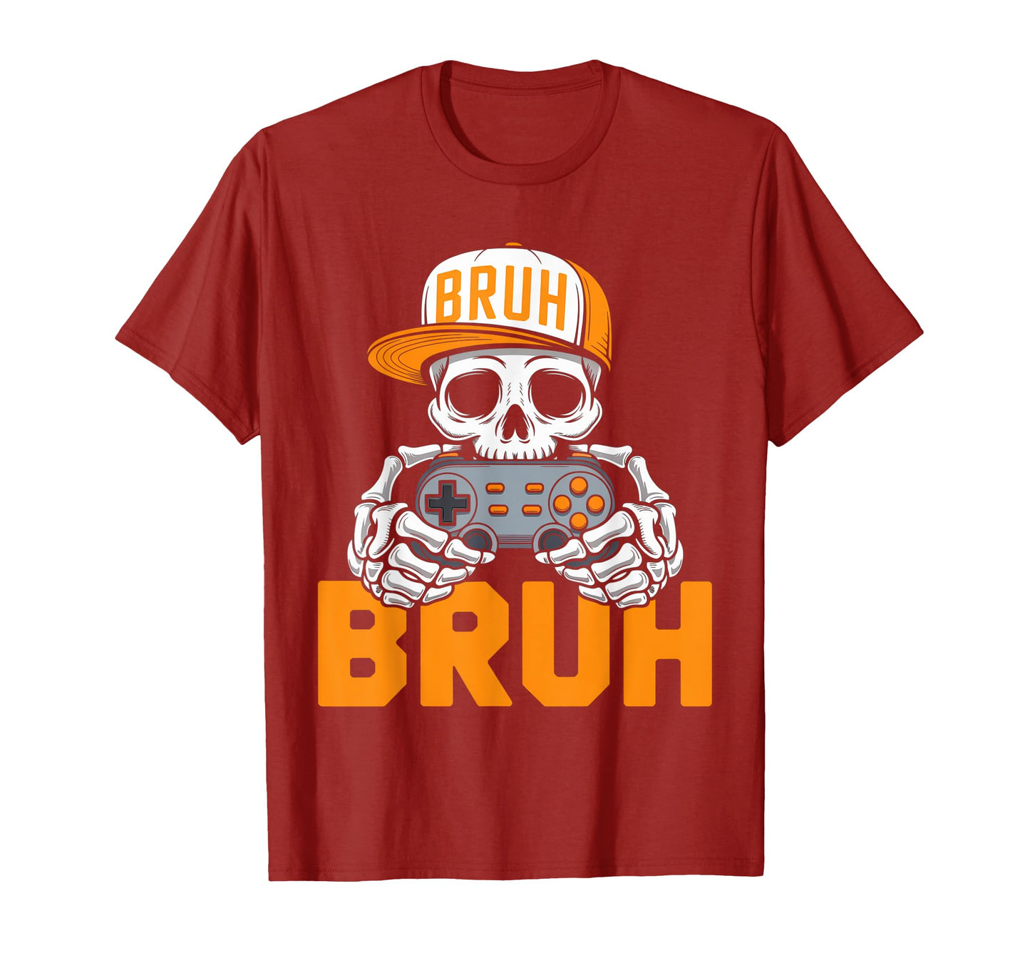 Bruh Halloween Boys Kids Gamer Mens Skeleton Video Gaming T-Shirt