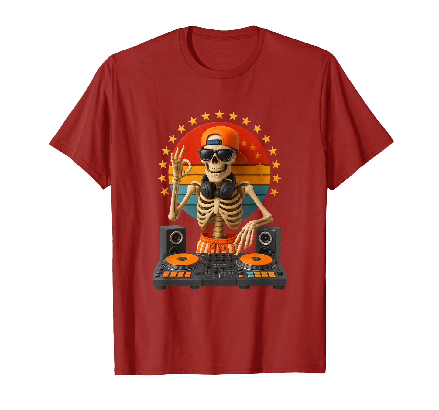 Skeleton Dj Mixing Turntable Music Sunset Halloween Party T-Shirt