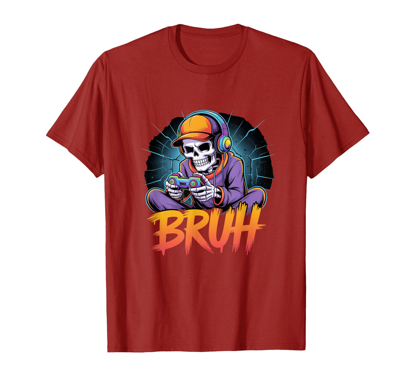 Bruh Halloween Boys Kids Gamer Mens Skeleton Video Gaming T-Shirt