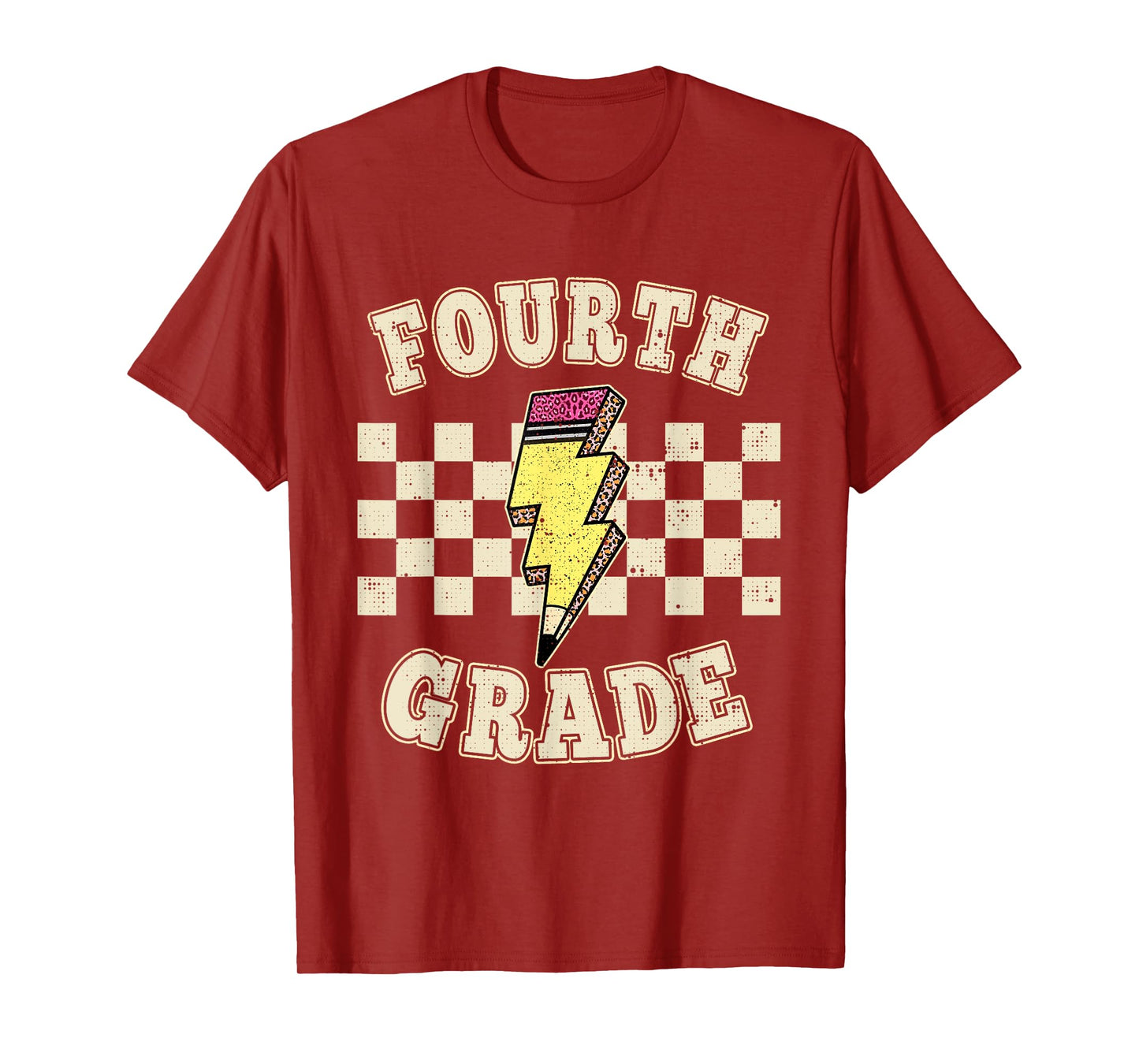 Retro 4th Fourth Grade Teacher Lightning Bolt Pencil Teacher T-Shirt
