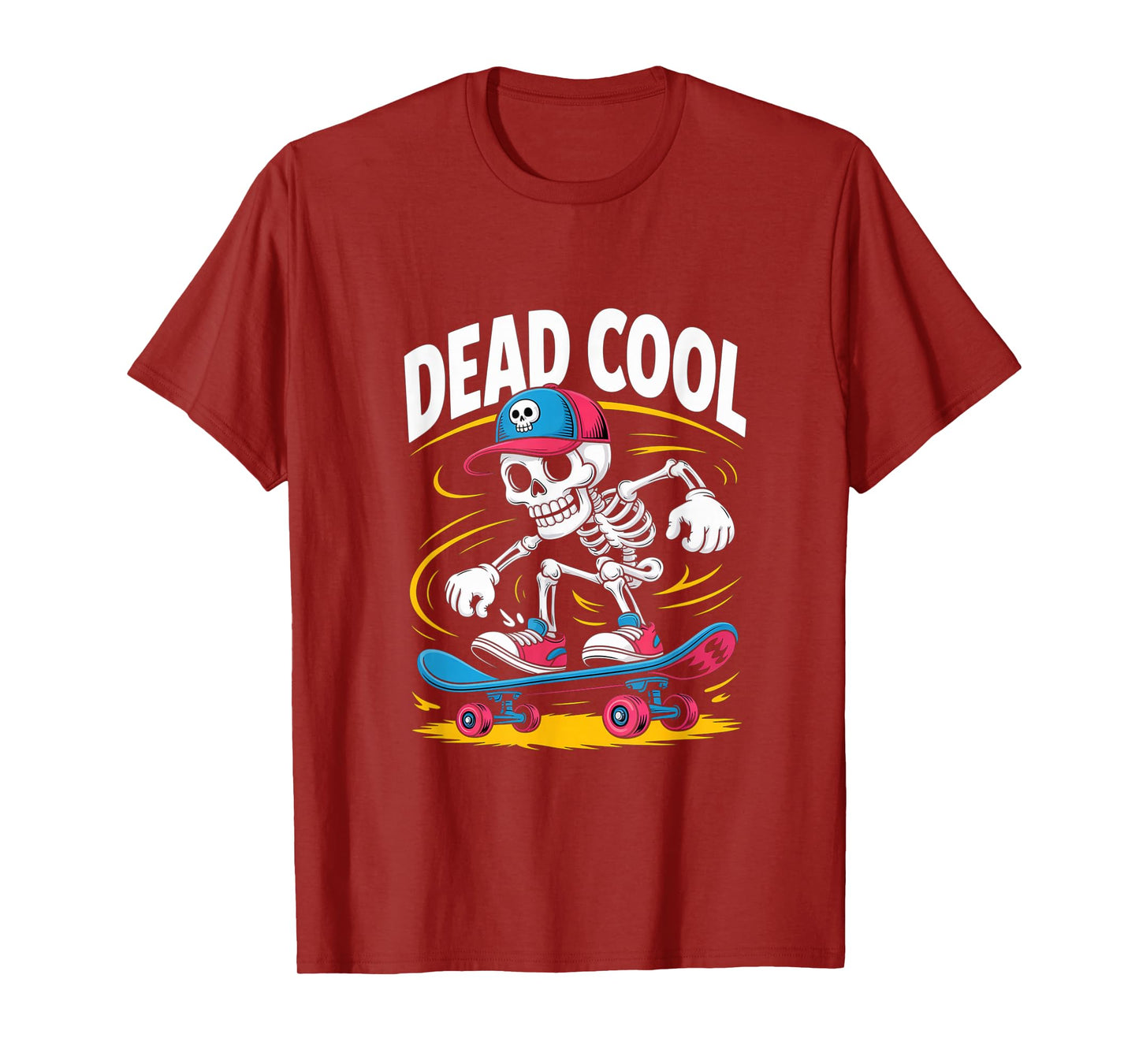 Dead Cool Skeleton Skater – Funny Skull Comic Style T-Shirt