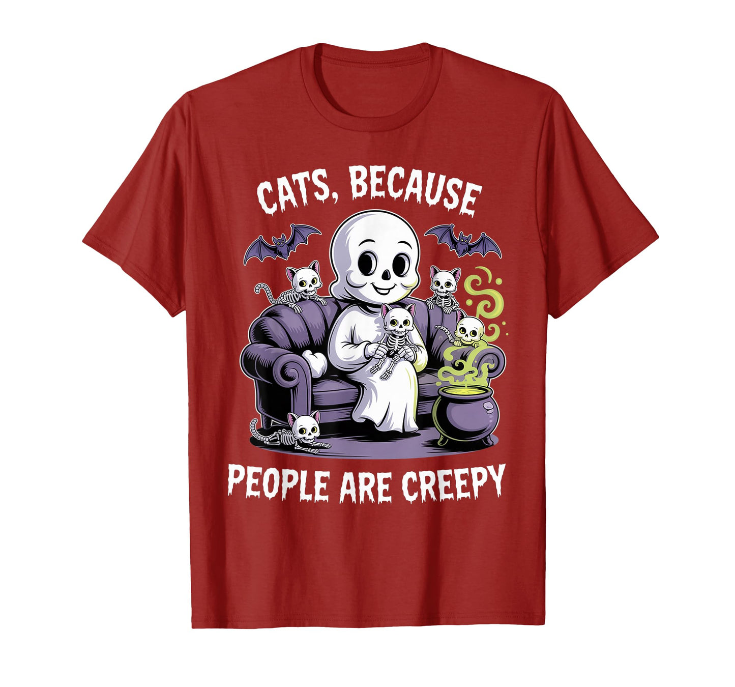 Cats Because People are Creepy Ghost Halloween Cat Mom Kids T-Shirt