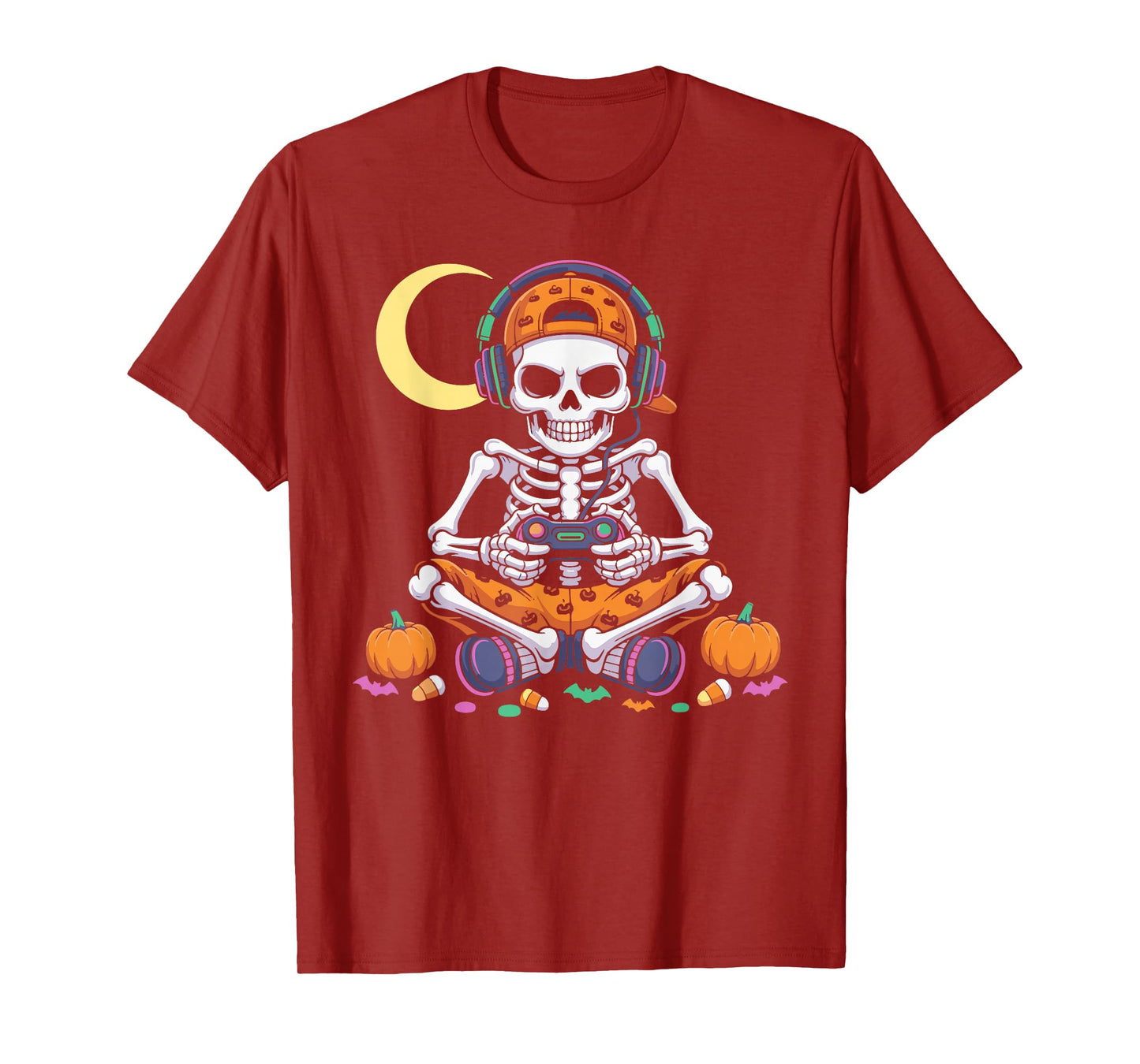 Skeleton Gamer Headphone Funny Halloween Gaming Boys Kid Men T-Shirt