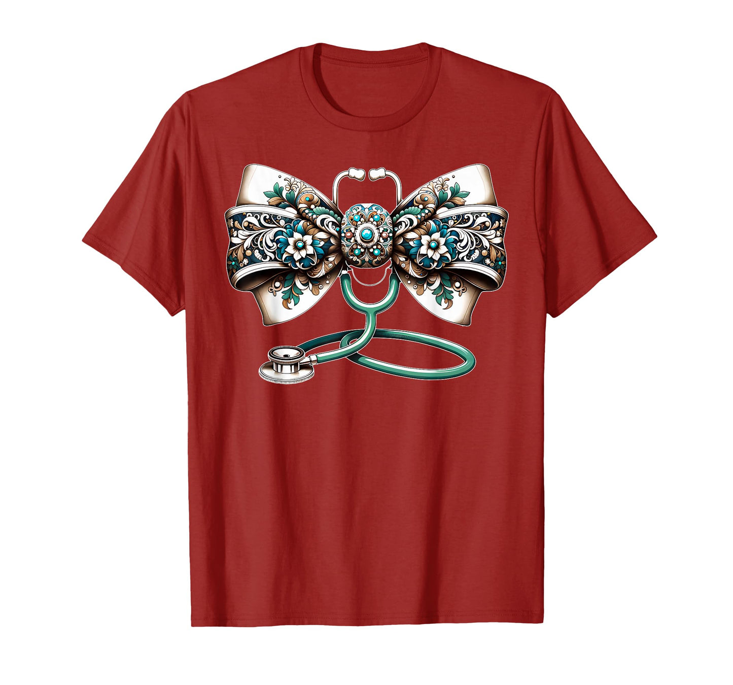 Coquette Bow Stethoscope Western Teal Turquoise RN Nurse T-Shirt
