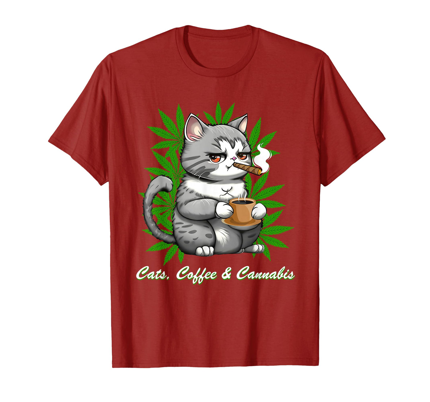 Cats Coffee Cannabis Weed Marijuana Graphic Men Women T-Shirt