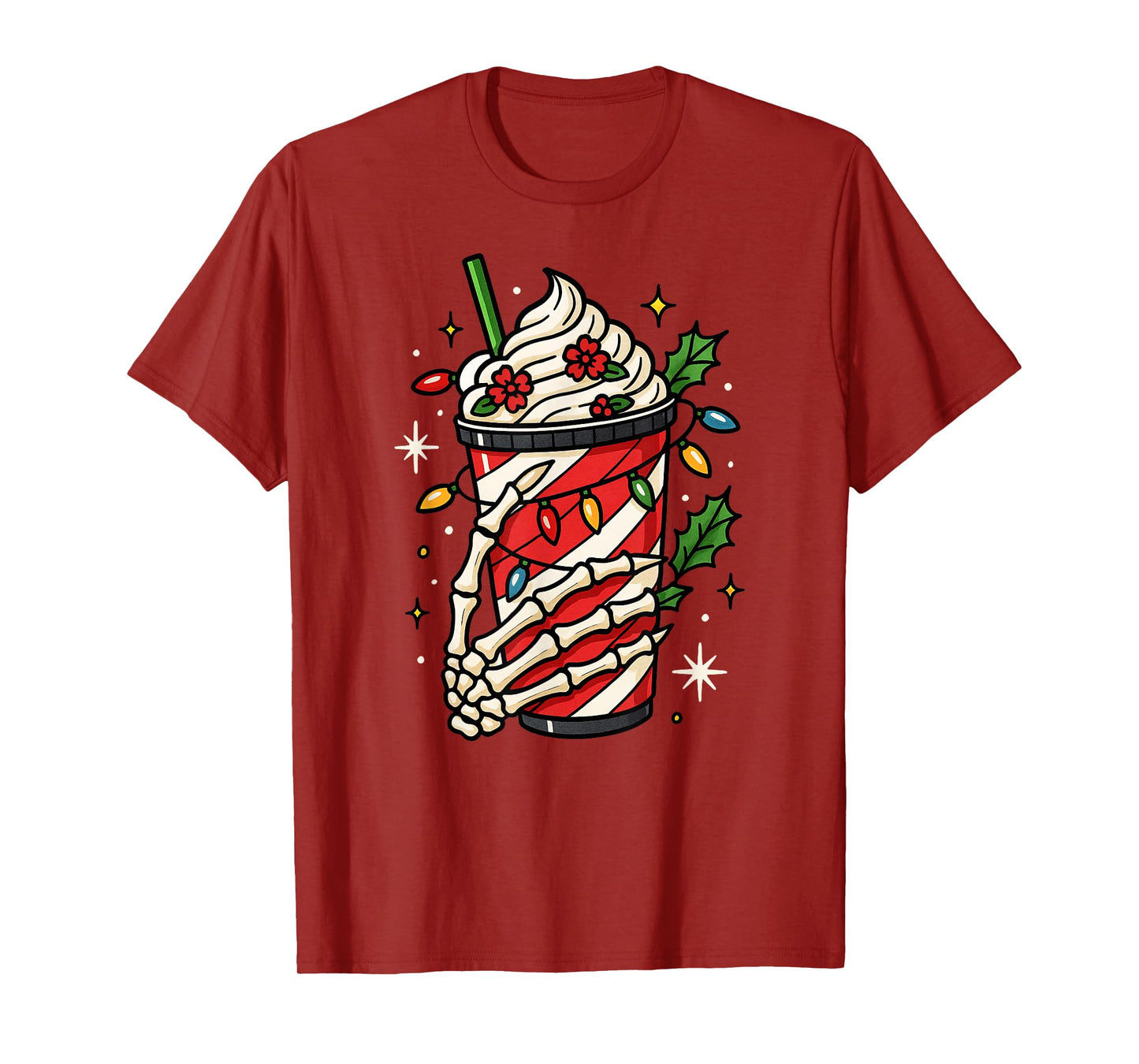 Frappe Halloween Skeleton Hand Christmas Lights Xmas T-Shirt