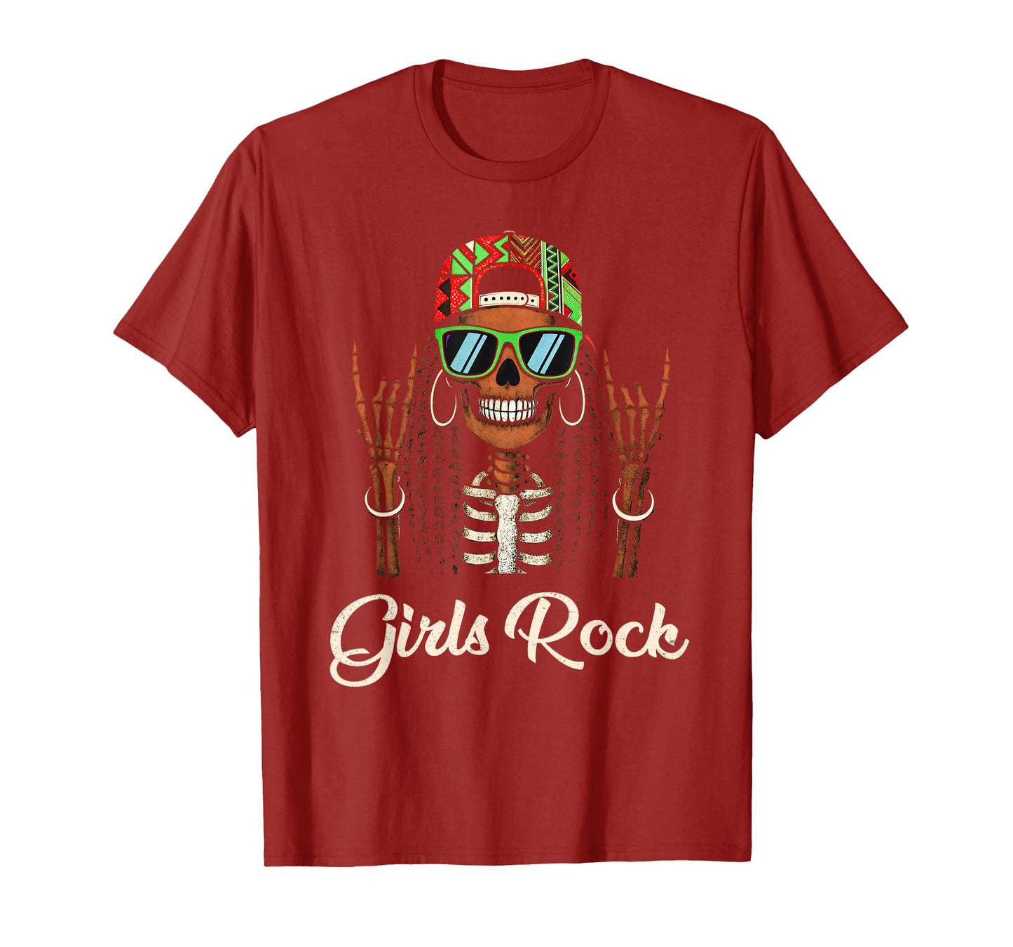 Girls Rock Afro Woman Rocker Cool Skeleton Kids Teens T-Shirt