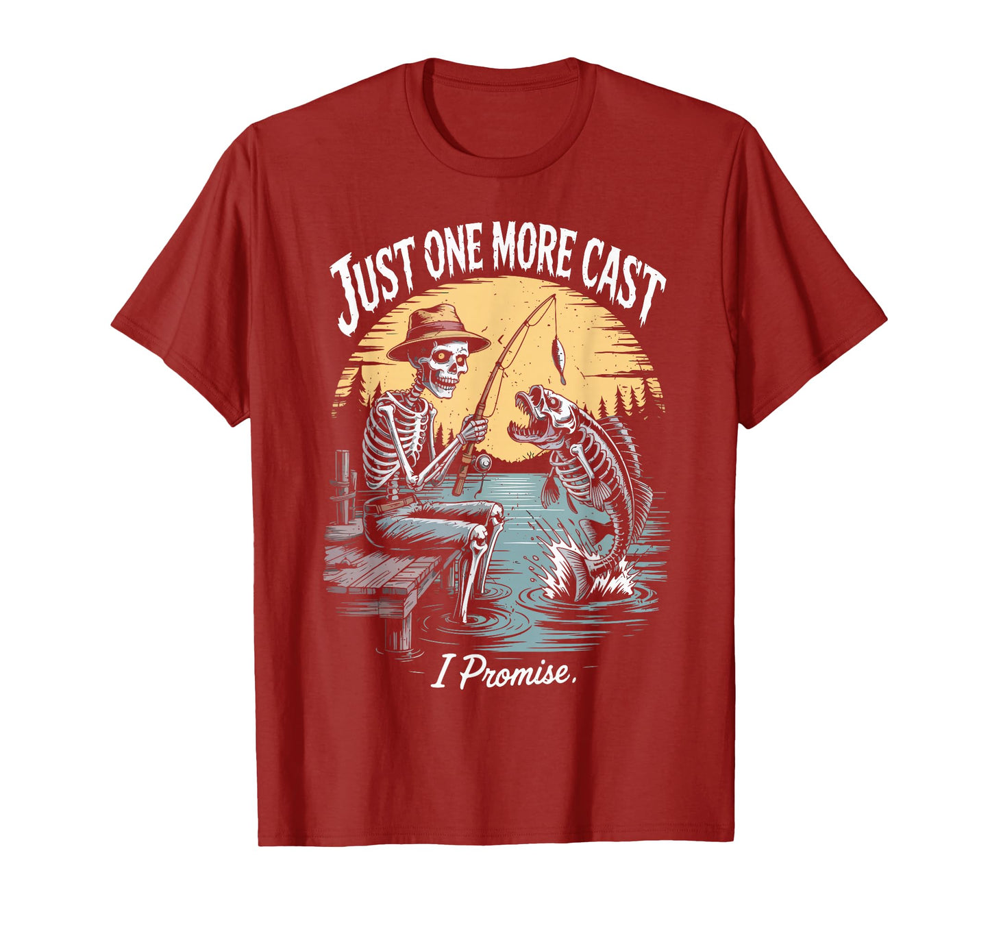 Skeleton Just One More Cast Fishing Halloween Best Fisherman T-Shirt