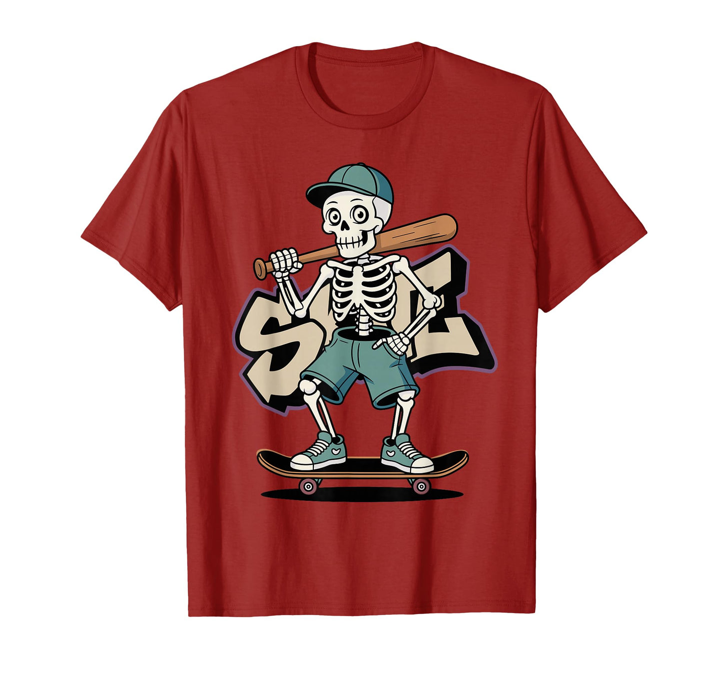 Halloween Skeleton Baseball Skateboard Street Graphic T-Shirt