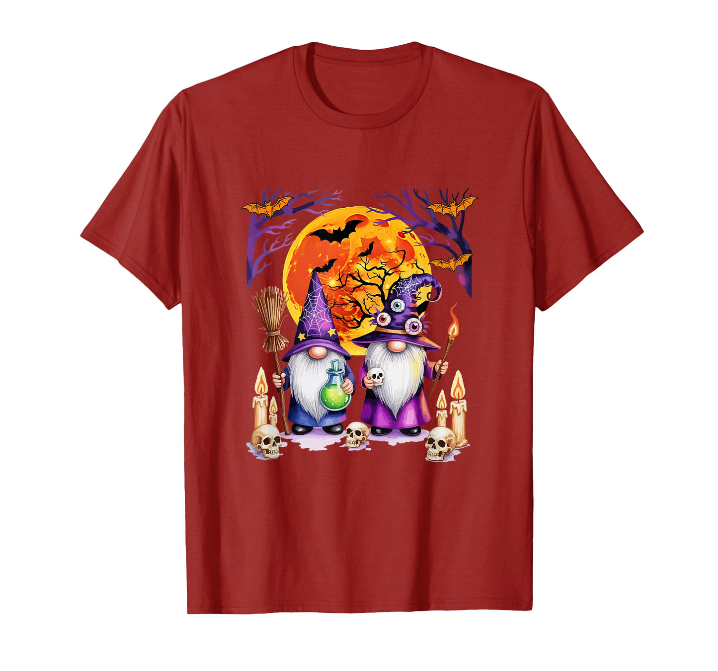 Two Horror Gnomes As Witch Halloween Moon Matching Parties T-Shirt
