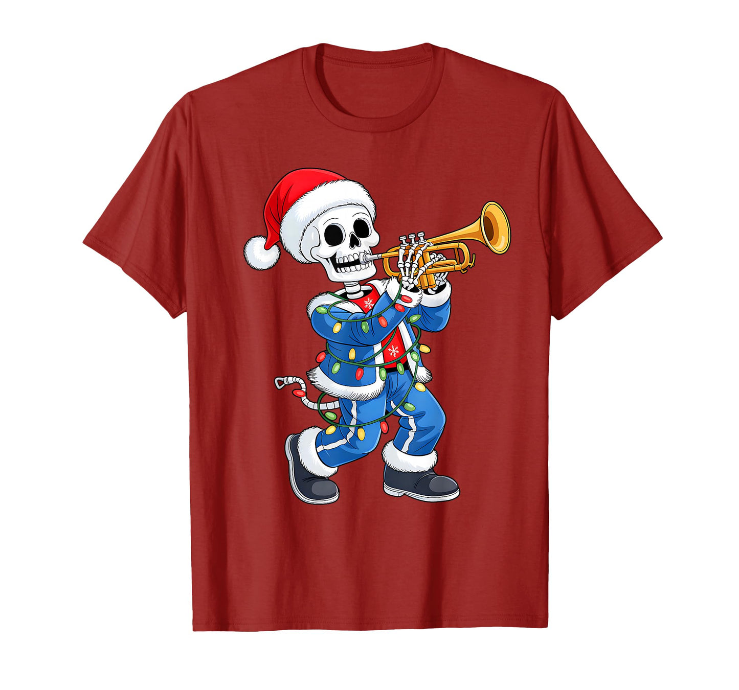 Xmas Santa Skeleton Playing Trumpet Funny Christmas Boys T-Shirt