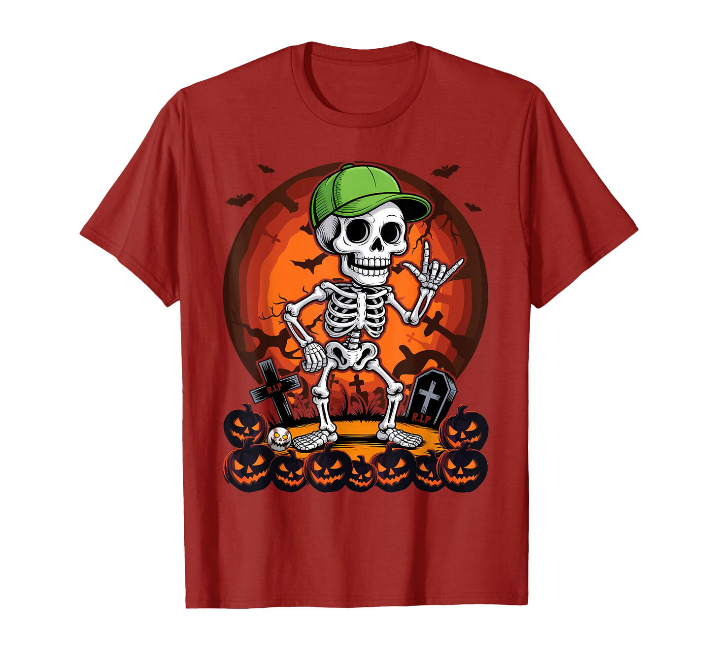 Halloween Baseball Catcher Skeleton Costume Men Boys Kids T-Shirt