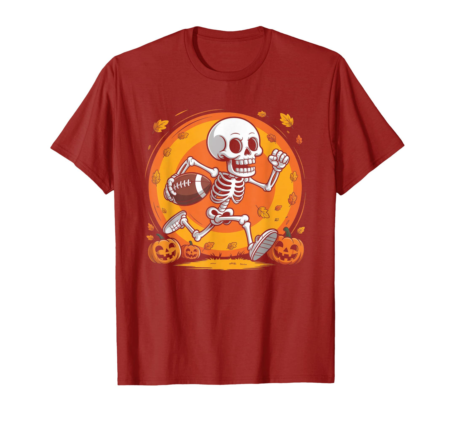 American Football Skeleton Halloween Pumpkin Football Player T-Shirt