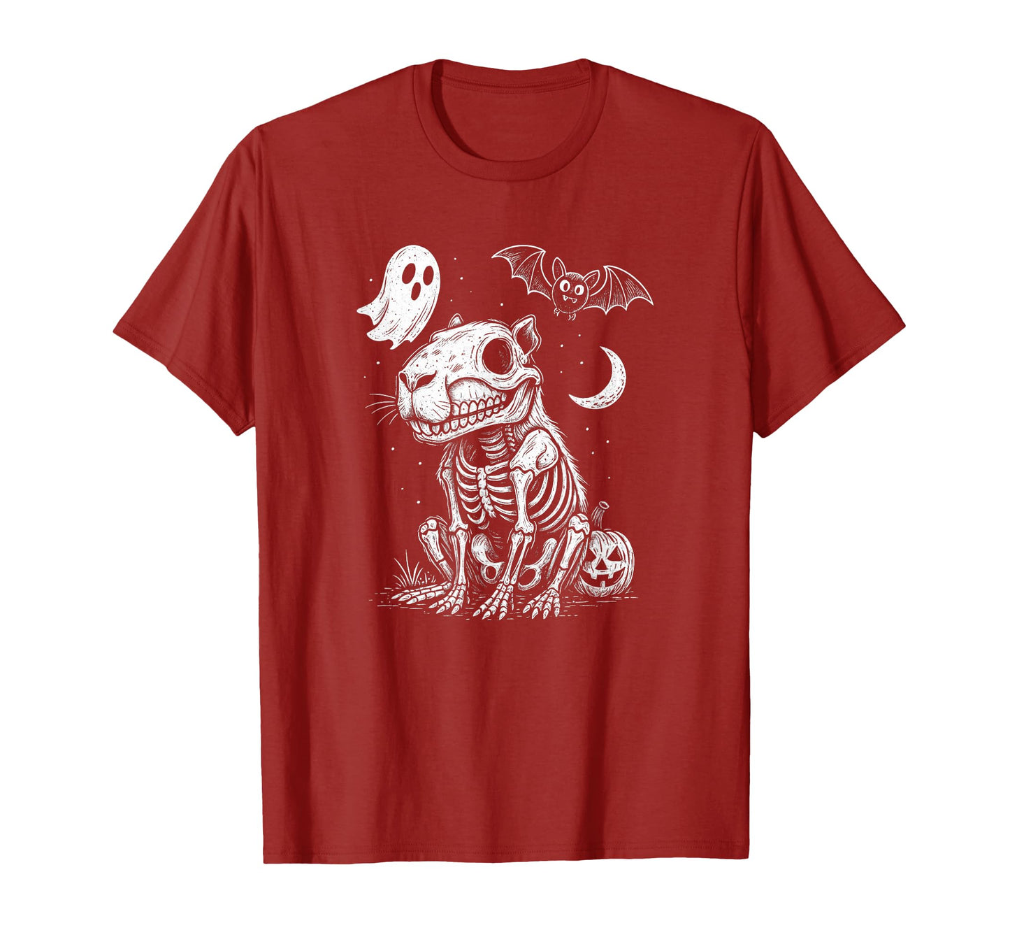 Creepy Capybara Skeleton Halloween Bones Ghost Bat Pumpkin T-Shirt