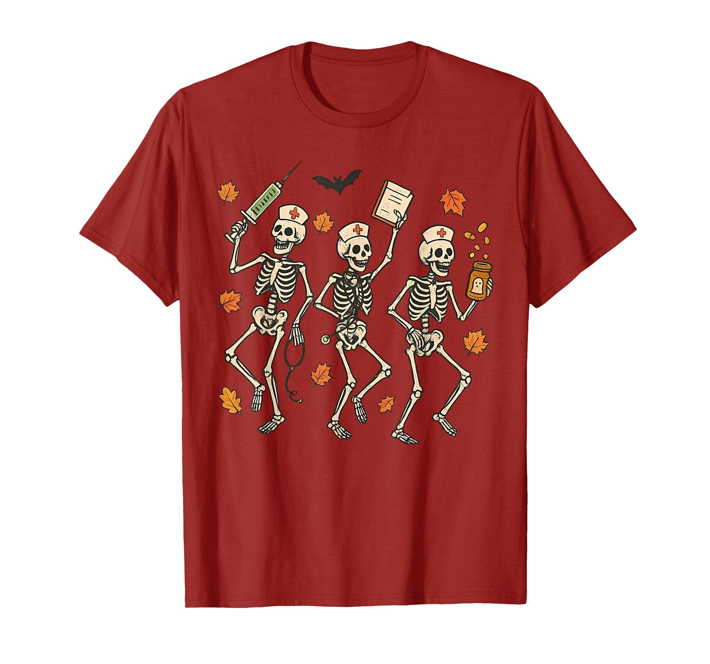 Skeleton Dancing Nurse Halloween Skull Nurse ER Fall Vibes T-Shirt