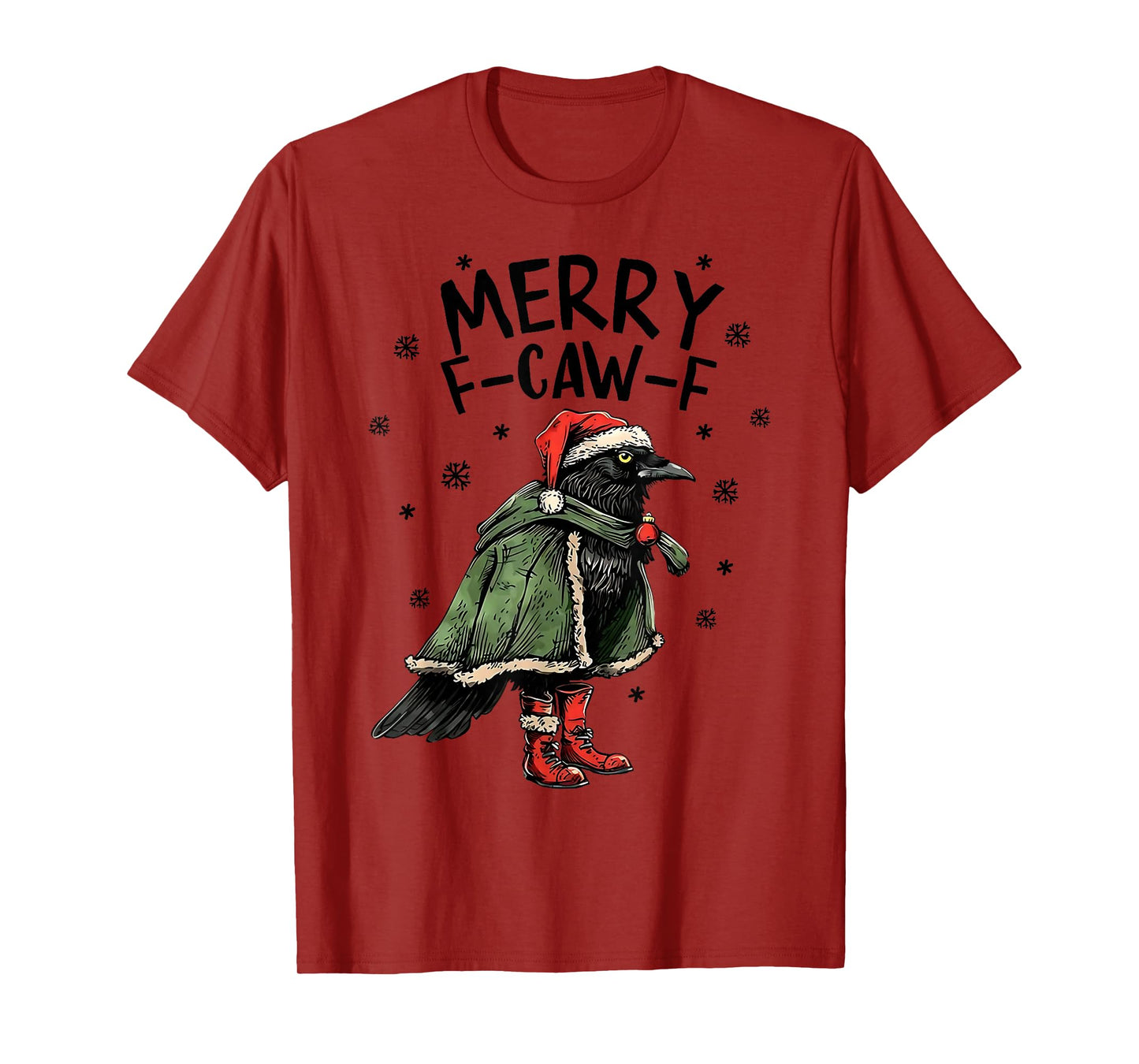 Merry F-Caw-F Funny Christmas Black Crow Merry Xmas F-Caw-F T-Shirt