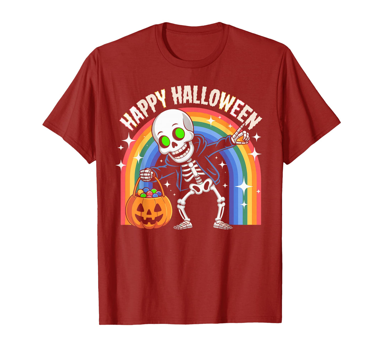 Rainbow Halloween Skeleton Beanie Pumpkin Candy Spooky Men T-Shirt
