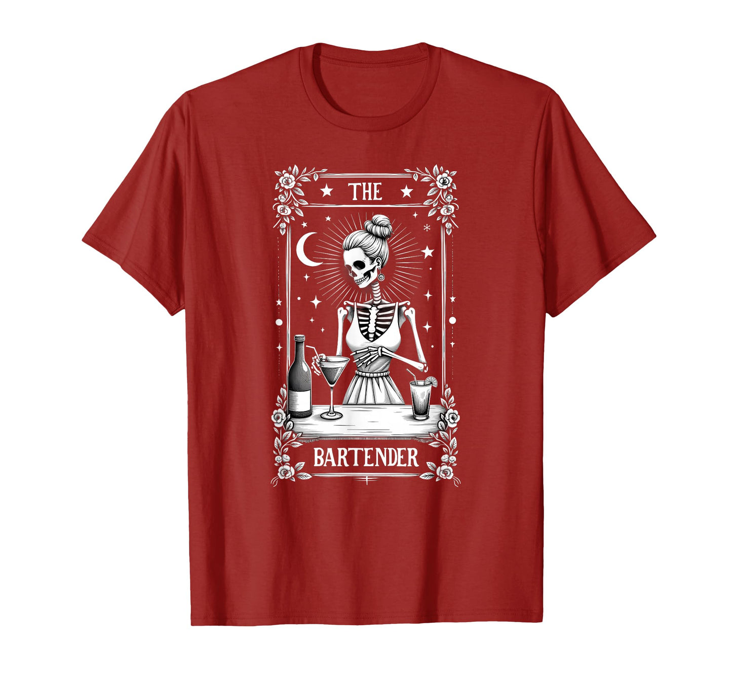 Gothic Tarot Card Skeleton Cocktail Bartender T-Shirt