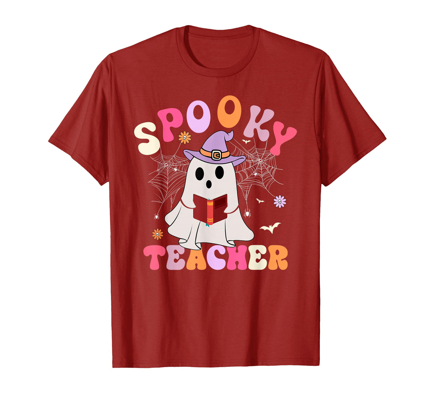 Spooky Teacher Halloween Costume Groovy Funny Ghost Teacher T-Shirt