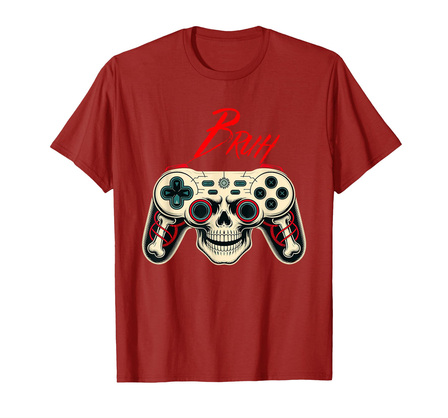 Bruh Skeleton Skull Gamer Controller Funny Halloween T-Shirt
