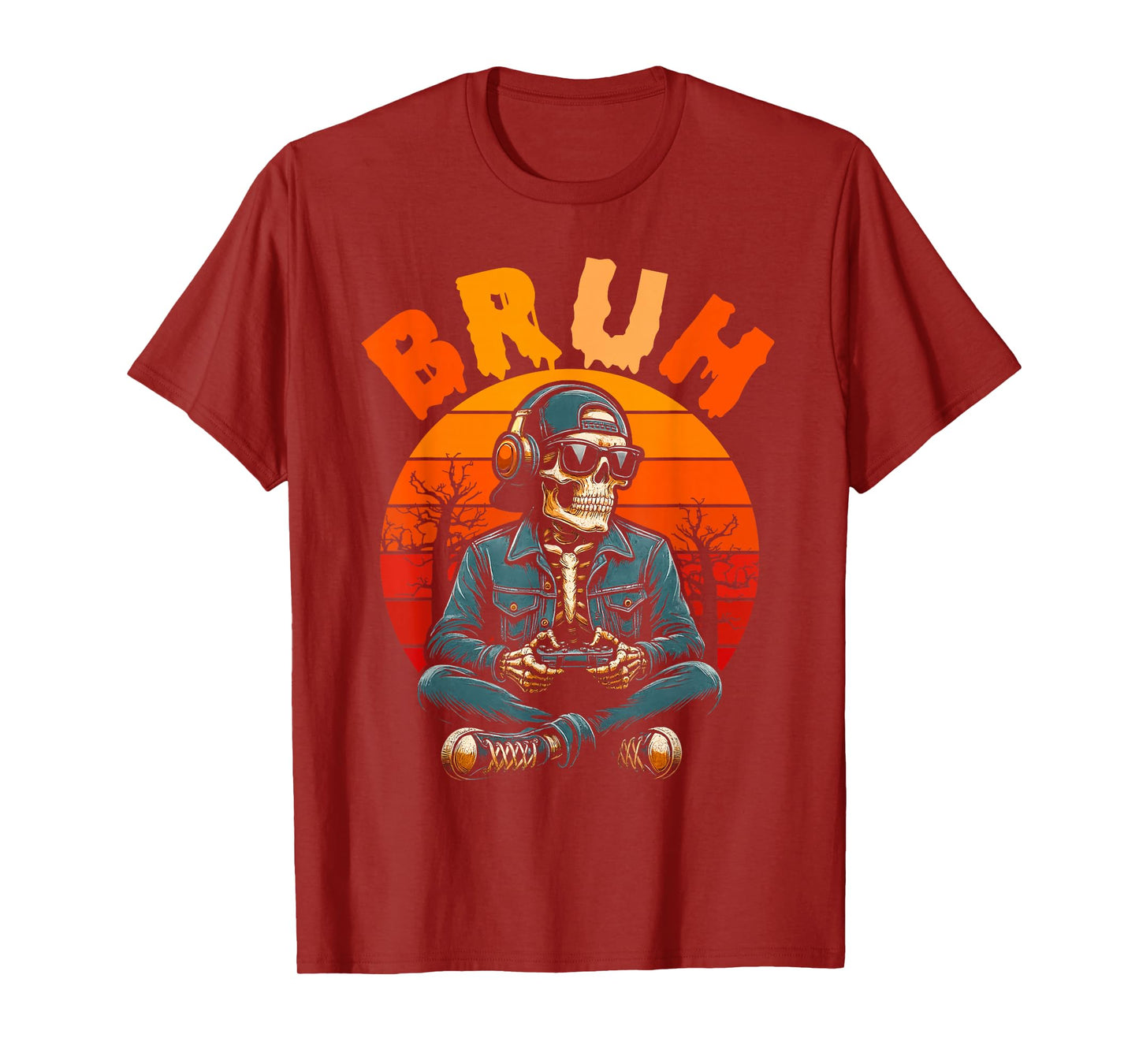 Bruh Skeleton Gamer Video Halloween Gaming Boys Men Kids T-Shirt