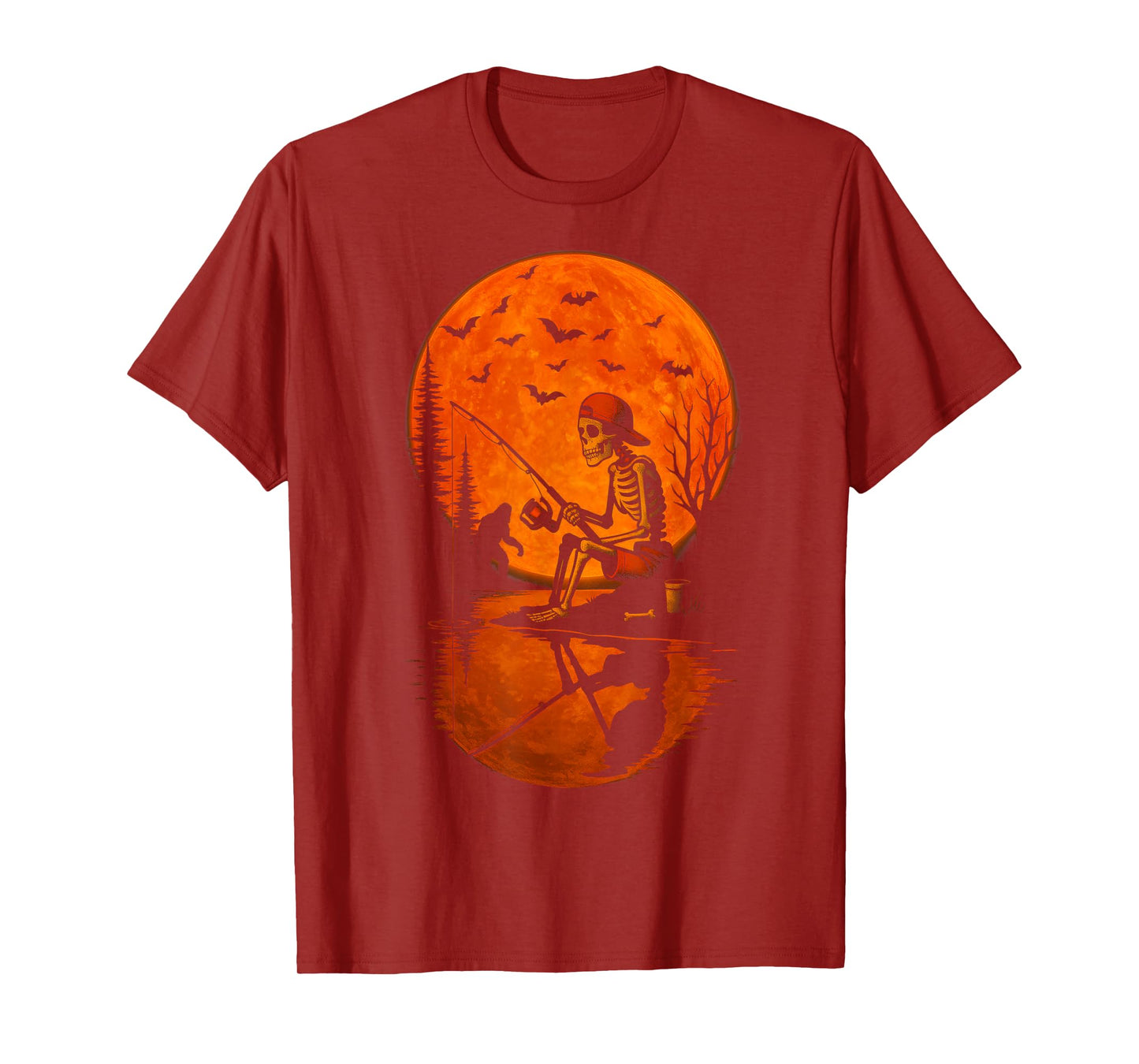 Skeleton Fishing Bigfoot Halloween Costume Funny Fishing T-Shirt