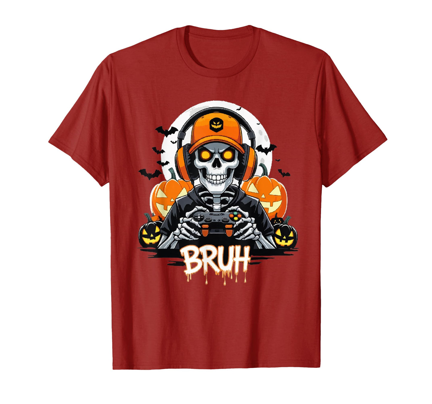 Bruh Halloween Skeleton Funny Boys Kids Mens Video Gaming T-Shirt