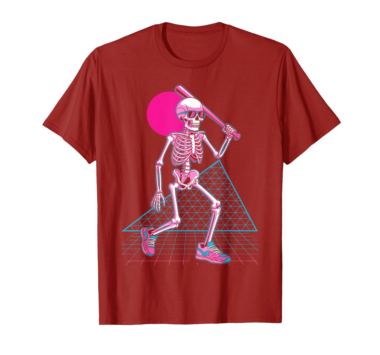 Retro 80s Skeleton Baseball Vaporwave Halloween Graphic T-Shirt